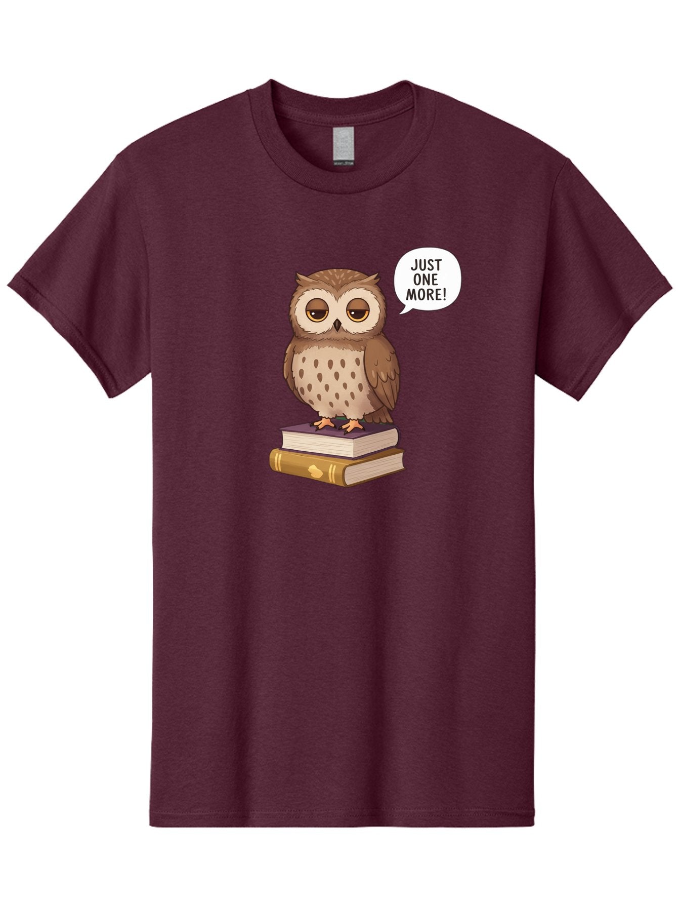 Just-One-More-3 Men'S Graphic Tee, 100% Cotton, Comfortable Casual Summer Wear, Machine Washable, Owl On Books, Reading Owl, Book Lover, Just One More, Cartoon Owl, Humorous Illustration, Reading Addiction, Brown Owl, Book Stack, Adorable Owl Bac082 9