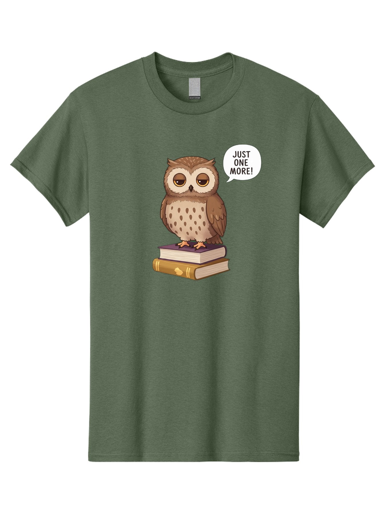 Just-One-More-3 Men'S Graphic Tee, 100% Cotton, Comfortable Casual Summer Wear, Machine Washable, Owl On Books, Reading Owl, Book Lover, Just One More, Cartoon Owl, Humorous Illustration, Reading Addiction, Brown Owl, Book Stack, Adorable Owl Bac082 11