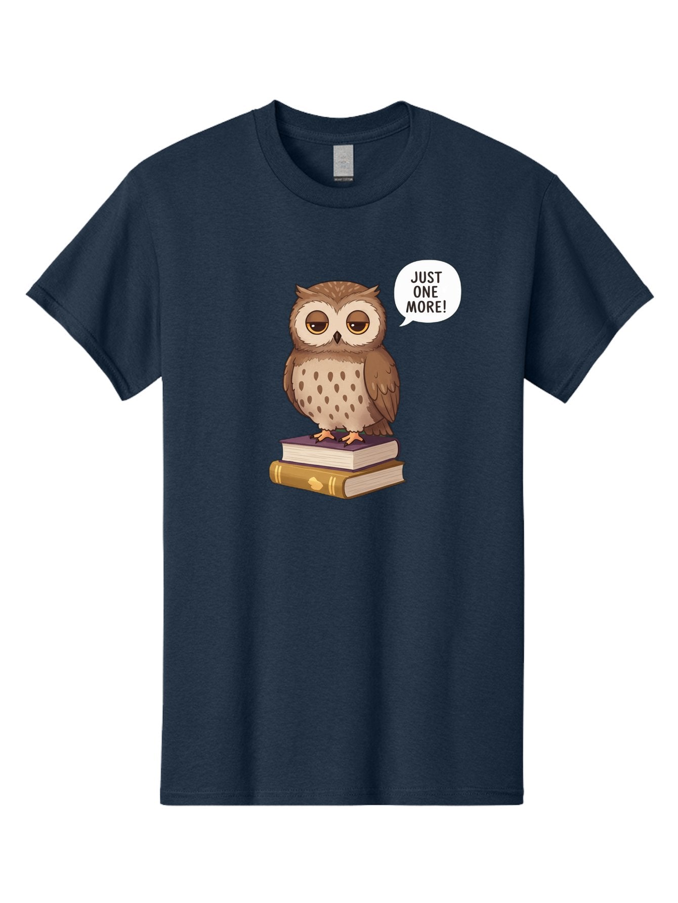 Just-One-More-3 Men'S Graphic Tee, 100% Cotton, Comfortable Casual Summer Wear, Machine Washable, Owl On Books, Reading Owl, Book Lover, Just One More, Cartoon Owl, Humorous Illustration, Reading Addiction, Brown Owl, Book Stack, Adorable Owl Bac082 3