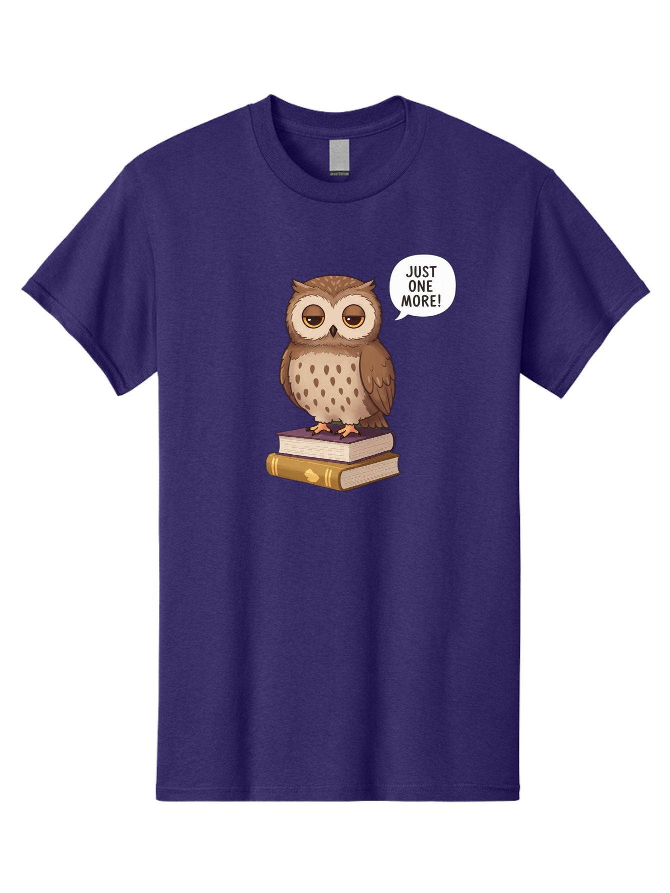 Just-One-More-3 Men'S Graphic Tee, 100% Cotton, Comfortable Casual Summer Wear, Machine Washable, Owl On Books, Reading Owl, Book Lover, Just One More, Cartoon Owl, Humorous Illustration, Reading Addiction, Brown Owl, Book Stack, Adorable Owl Bac082 15