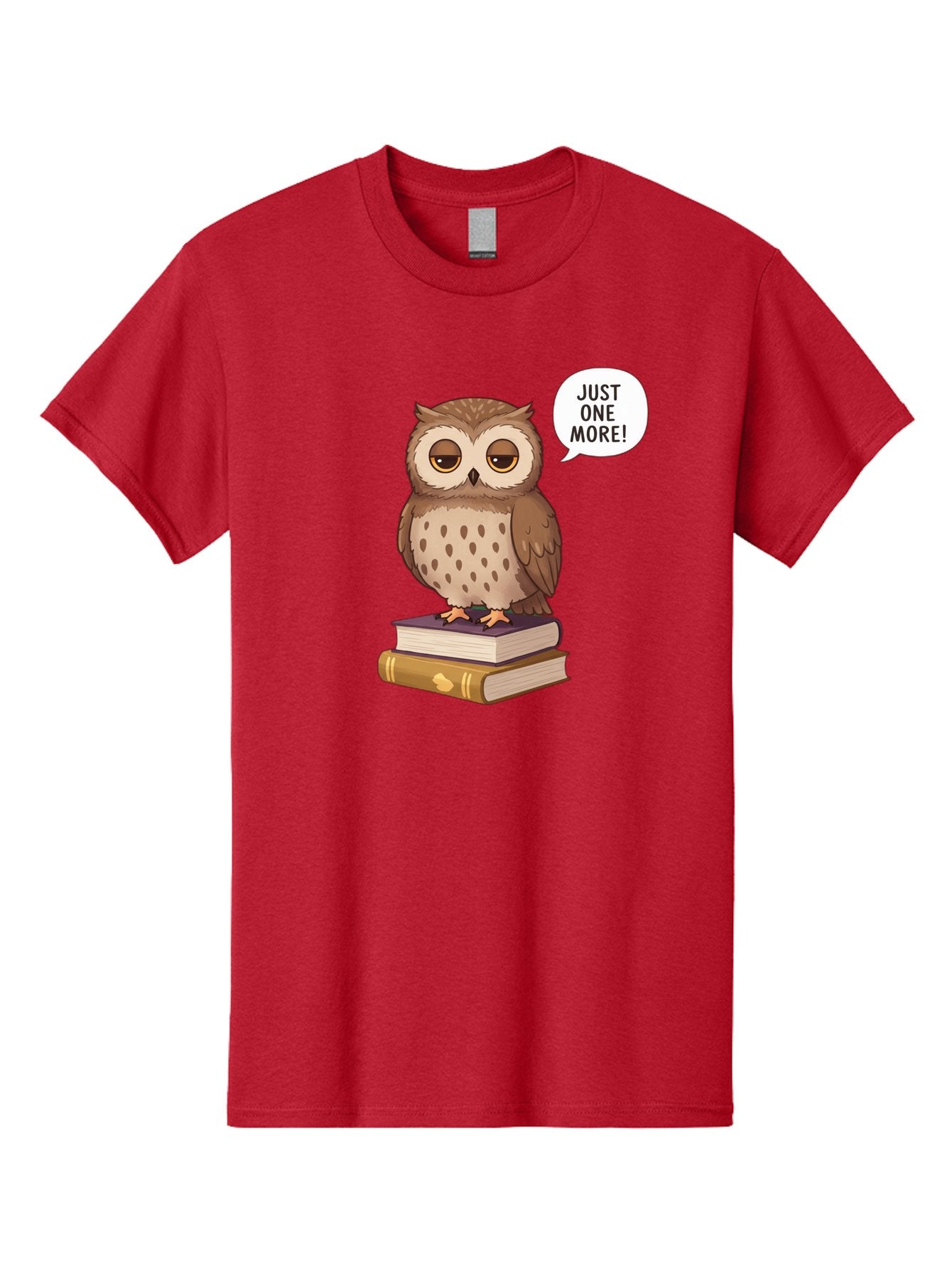 Just-One-More-3 Men'S Graphic Tee, 100% Cotton, Comfortable Casual Summer Wear, Machine Washable, Owl On Books, Reading Owl, Book Lover, Just One More, Cartoon Owl, Humorous Illustration, Reading Addiction, Brown Owl, Book Stack, Adorable Owl Bac082 7