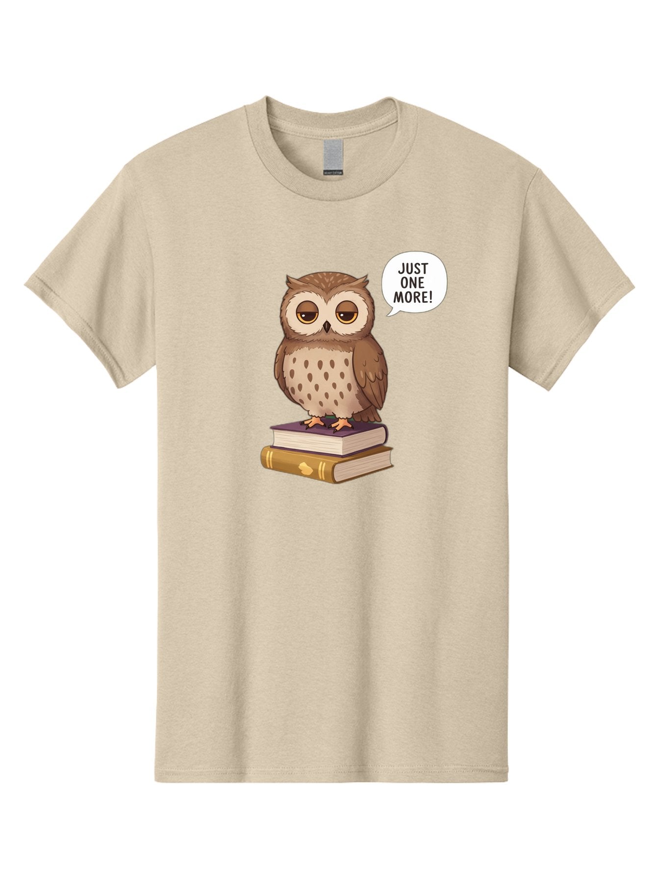 Just-One-More-3 Men'S Graphic Tee, 100% Cotton, Comfortable Casual Summer Wear, Machine Washable, Owl On Books, Reading Owl, Book Lover, Just One More, Cartoon Owl, Humorous Illustration, Reading Addiction, Brown Owl, Book Stack, Adorable Owl Bac082 5