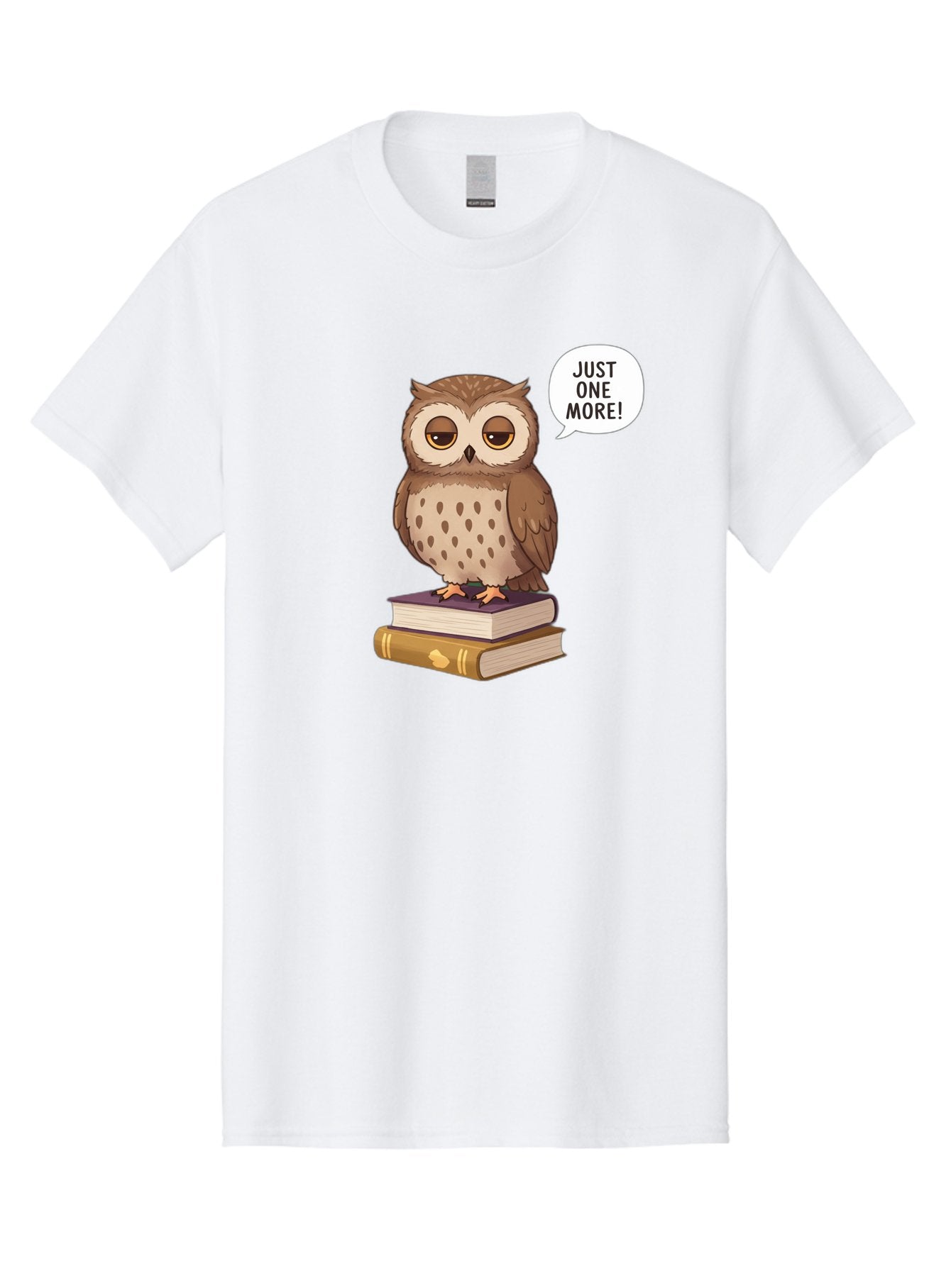 Just-One-More-3 Men'S Graphic Tee, 100% Cotton, Comfortable Casual Summer Wear, Machine Washable, Owl On Books, Reading Owl, Book Lover, Just One More, Cartoon Owl, Humorous Illustration, Reading Addiction, Brown Owl, Book Stack, Adorable Owl Bac082 6