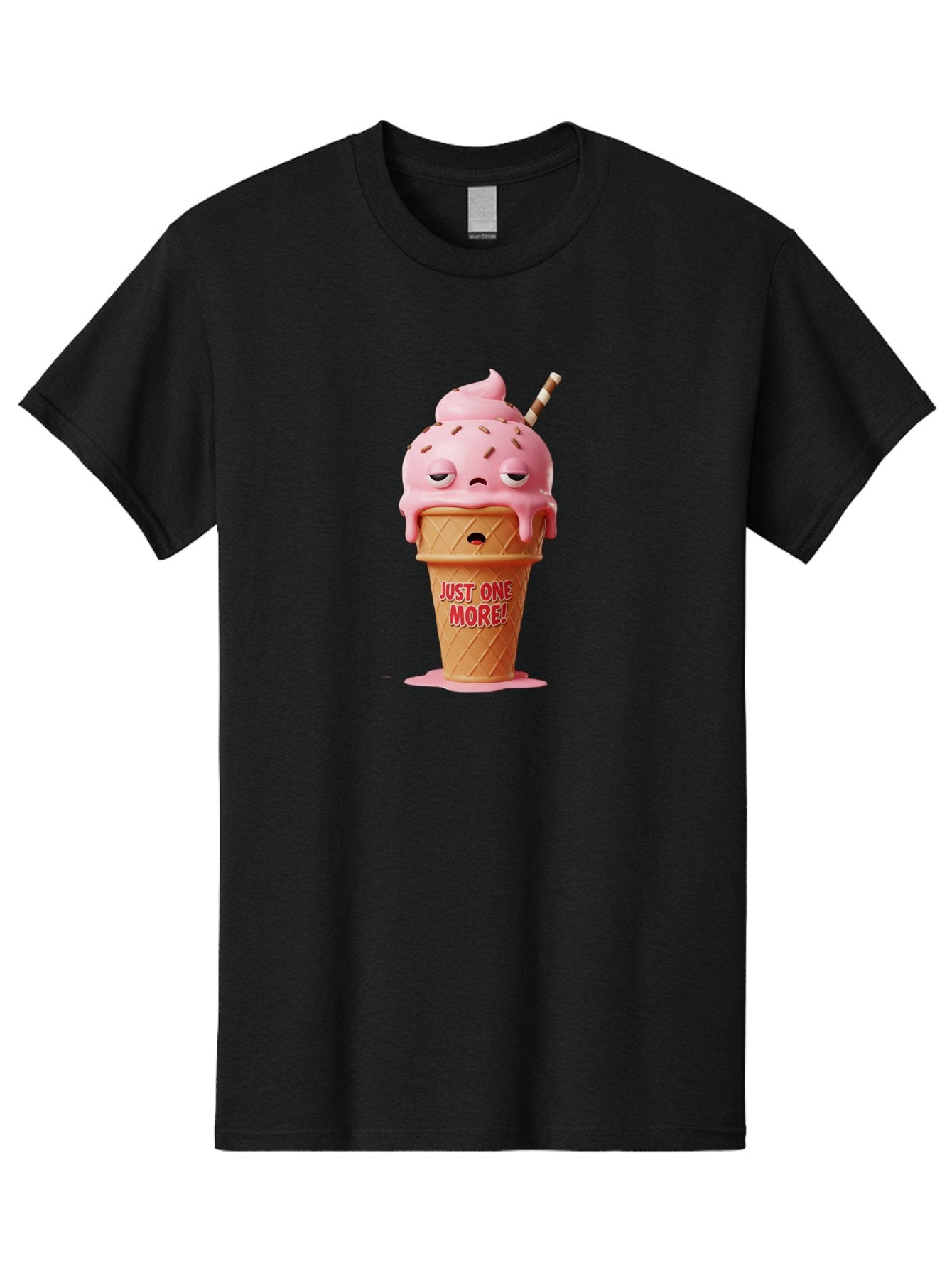 Just-One-More-4 Men'S Graphic Tee, 100% Cotton, Comfortable Casual Summer Wear, Machine Washable, Ice Cream Cone, Pink Ice Cream, Melting Ice Cream, Cartoon Character, Playful Design, Sweet Treats, Just One More, Fun And Quirky, Bac083 5