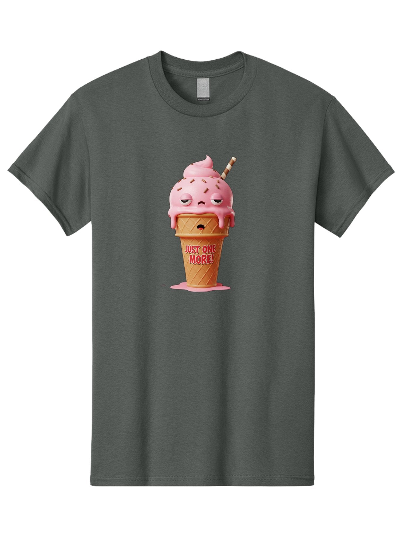 Just-One-More-4 Men'S Graphic Tee, 100% Cotton, Comfortable Casual Summer Wear, Machine Washable, Ice Cream Cone, Pink Ice Cream, Melting Ice Cream, Cartoon Character, Playful Design, Sweet Treats, Just One More, Fun And Quirky, Bac083 12