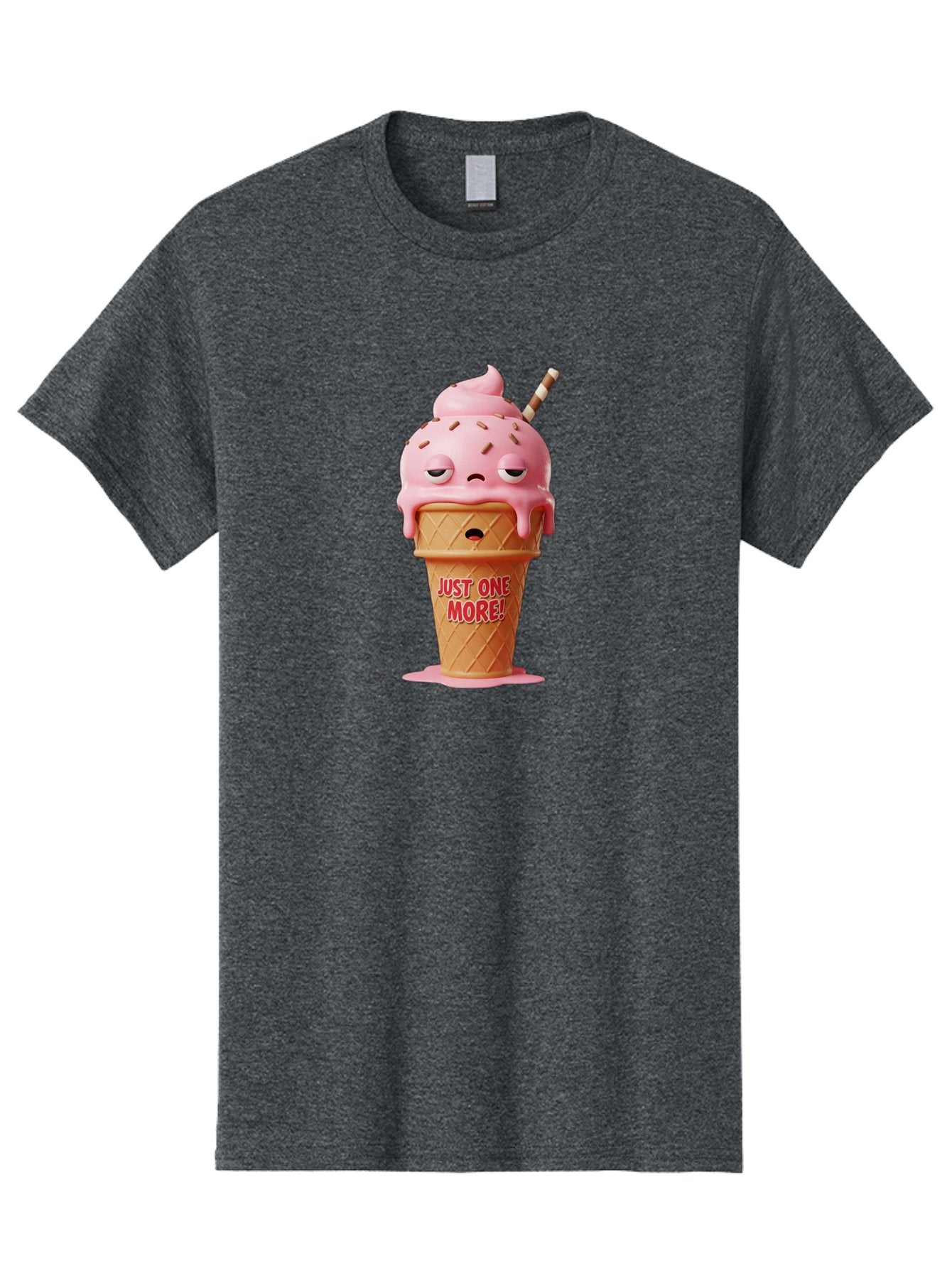 Just-One-More-4 Men'S Graphic Tee, 100% Cotton, Comfortable Casual Summer Wear, Machine Washable, Ice Cream Cone, Pink Ice Cream, Melting Ice Cream, Cartoon Character, Playful Design, Sweet Treats, Just One More, Fun And Quirky, Bac083 7
