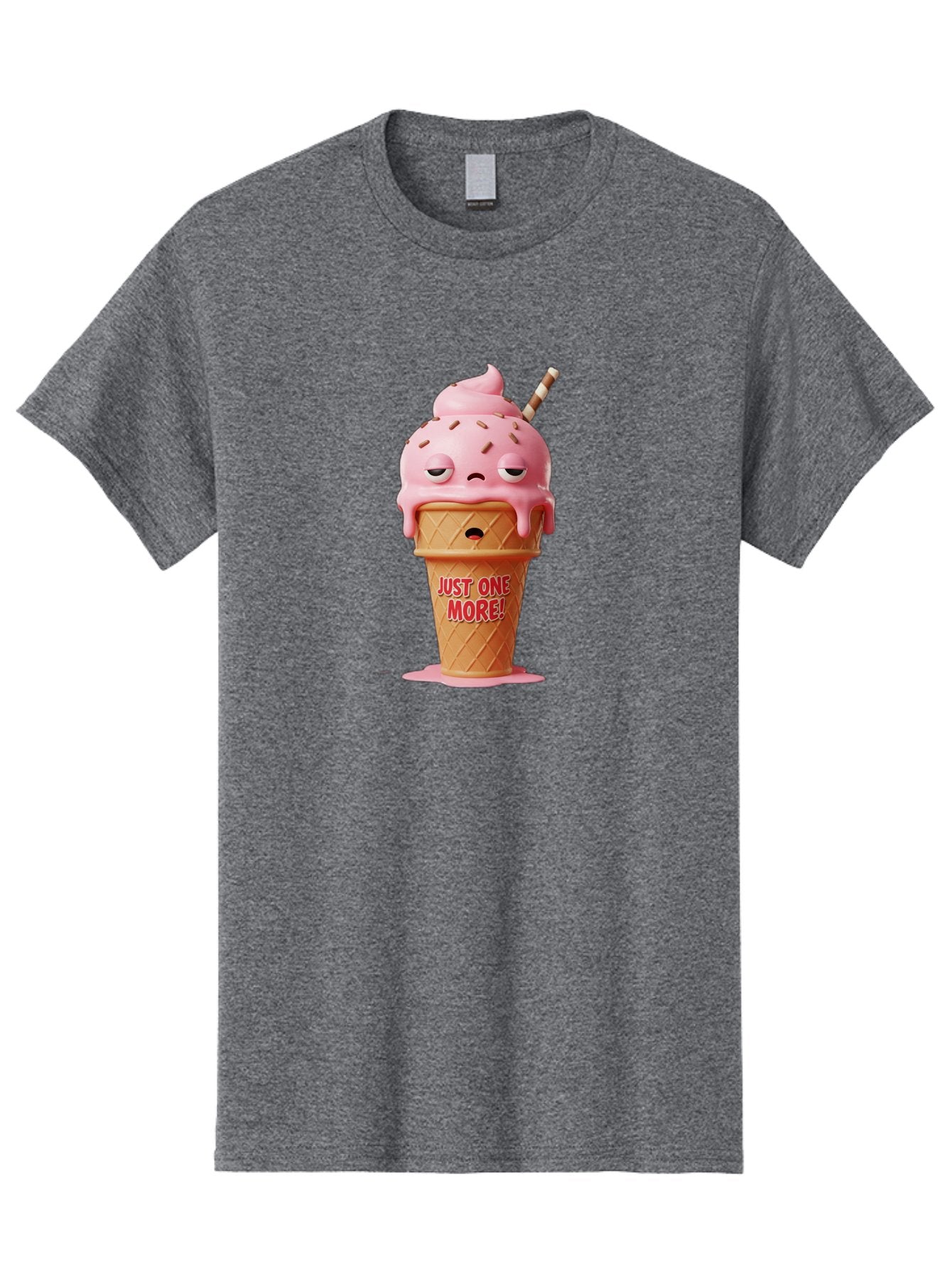 Just-One-More-4 Men'S Graphic Tee, 100% Cotton, Comfortable Casual Summer Wear, Machine Washable, Ice Cream Cone, Pink Ice Cream, Melting Ice Cream, Cartoon Character, Playful Design, Sweet Treats, Just One More, Fun And Quirky, Bac083 13