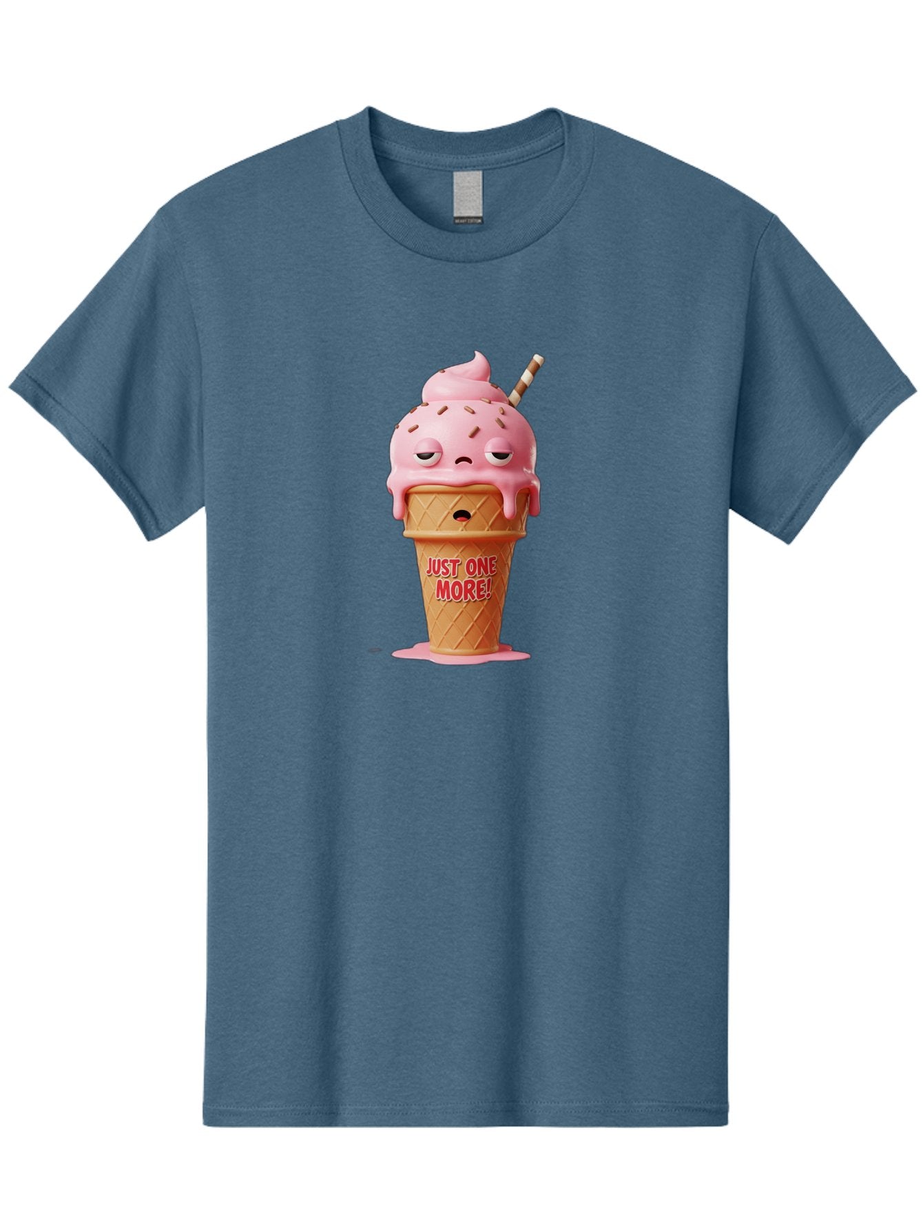 Just-One-More-4 Men'S Graphic Tee, 100% Cotton, Comfortable Casual Summer Wear, Machine Washable, Ice Cream Cone, Pink Ice Cream, Melting Ice Cream, Cartoon Character, Playful Design, Sweet Treats, Just One More, Fun And Quirky, Bac083 8