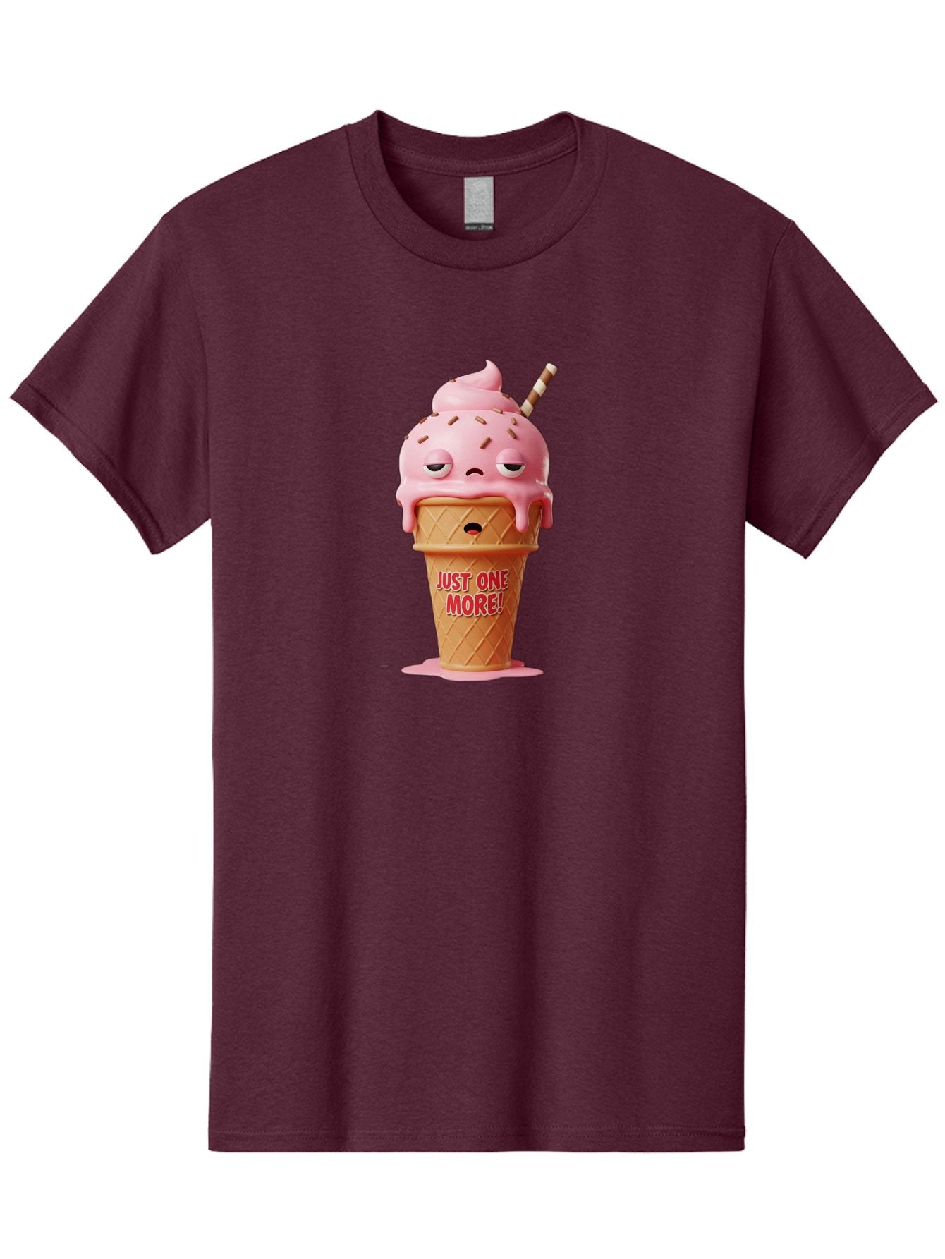 Just-One-More-4 Men'S Graphic Tee, 100% Cotton, Comfortable Casual Summer Wear, Machine Washable, Ice Cream Cone, Pink Ice Cream, Melting Ice Cream, Cartoon Character, Playful Design, Sweet Treats, Just One More, Fun And Quirky, Bac083 14