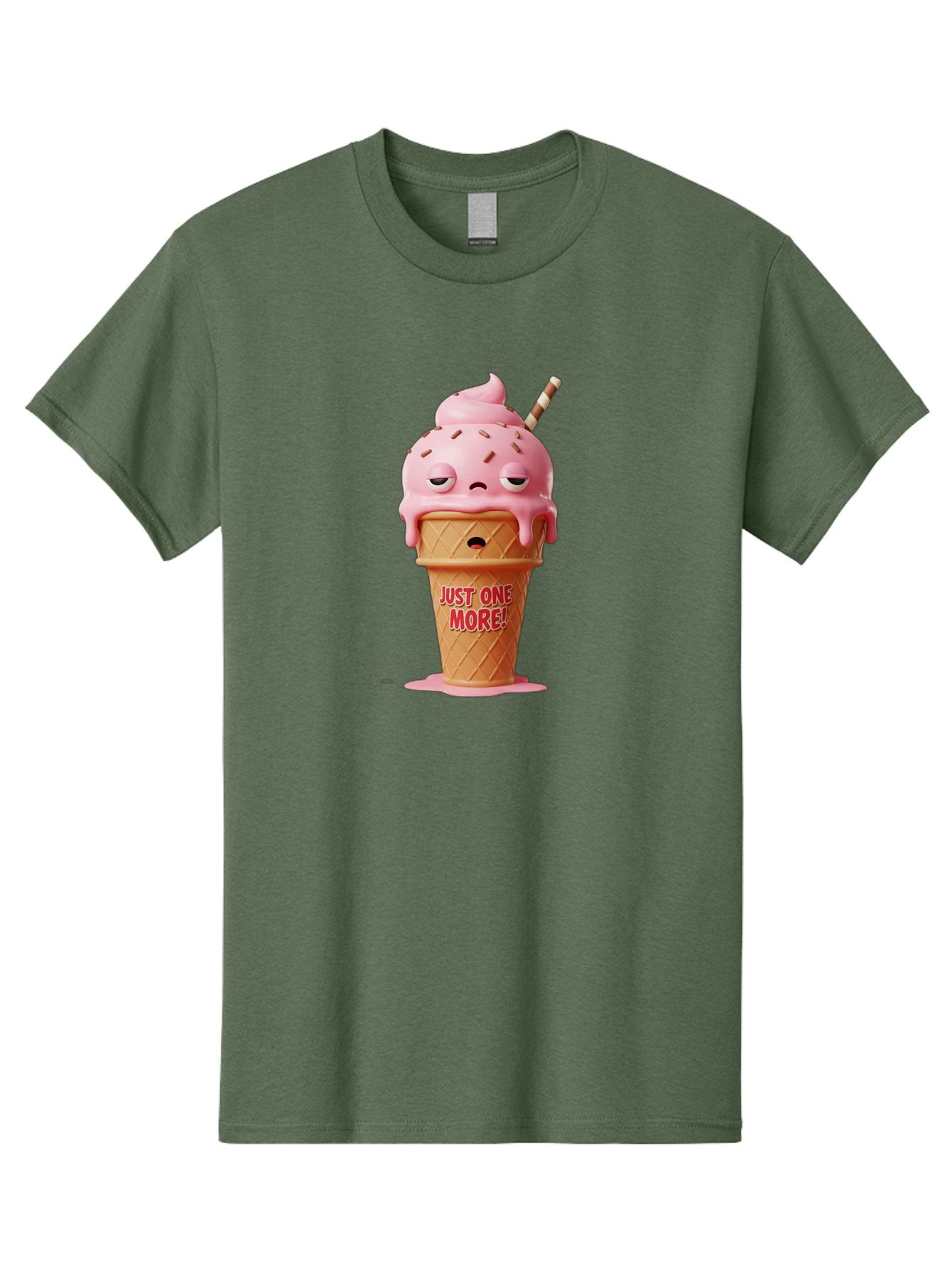 Just-One-More-4 Men'S Graphic Tee, 100% Cotton, Comfortable Casual Summer Wear, Machine Washable, Ice Cream Cone, Pink Ice Cream, Melting Ice Cream, Cartoon Character, Playful Design, Sweet Treats, Just One More, Fun And Quirky, Bac083 11