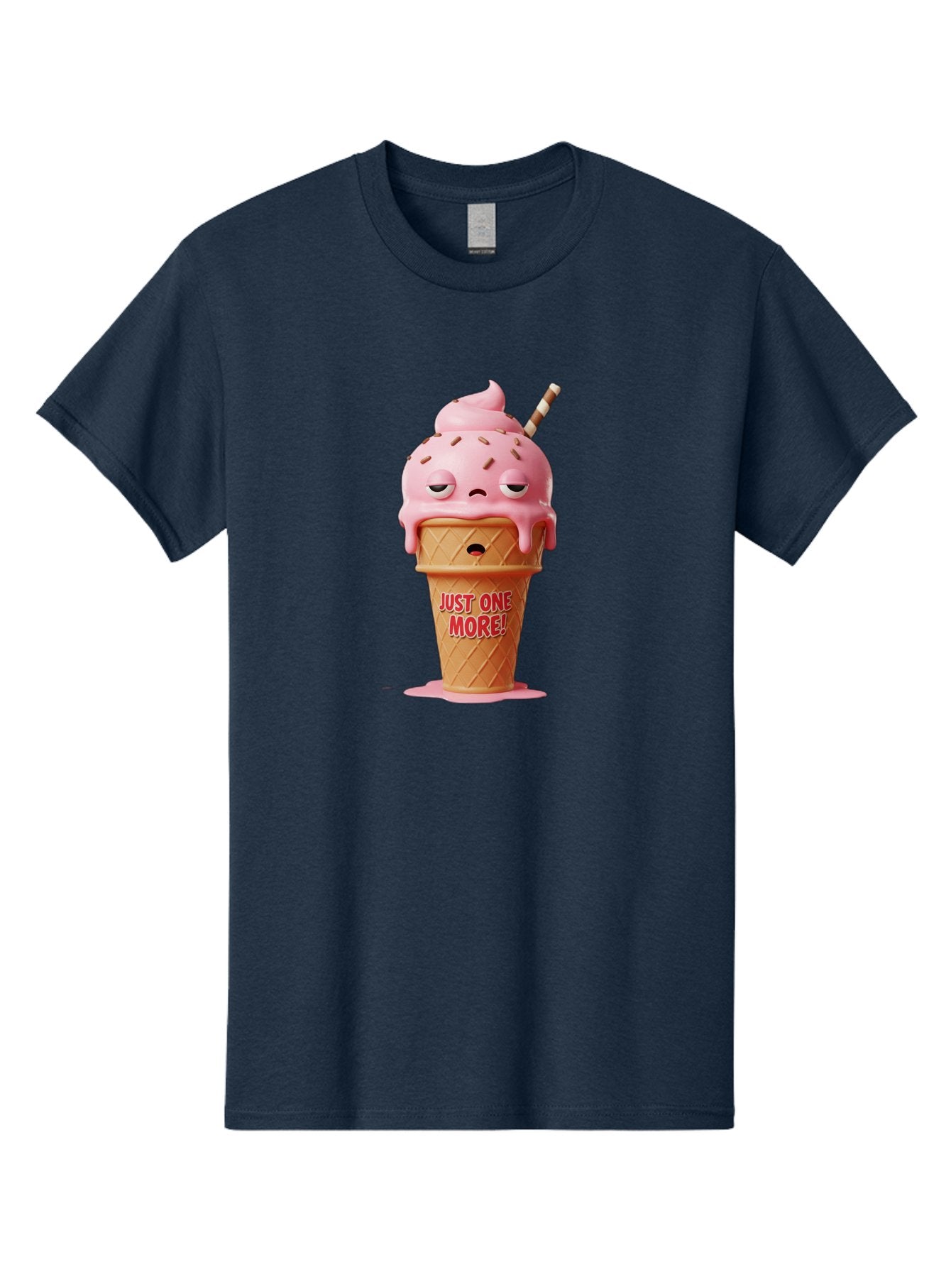 Just-One-More-4 Men'S Graphic Tee, 100% Cotton, Comfortable Casual Summer Wear, Machine Washable, Ice Cream Cone, Pink Ice Cream, Melting Ice Cream, Cartoon Character, Playful Design, Sweet Treats, Just One More, Fun And Quirky, Bac083 6