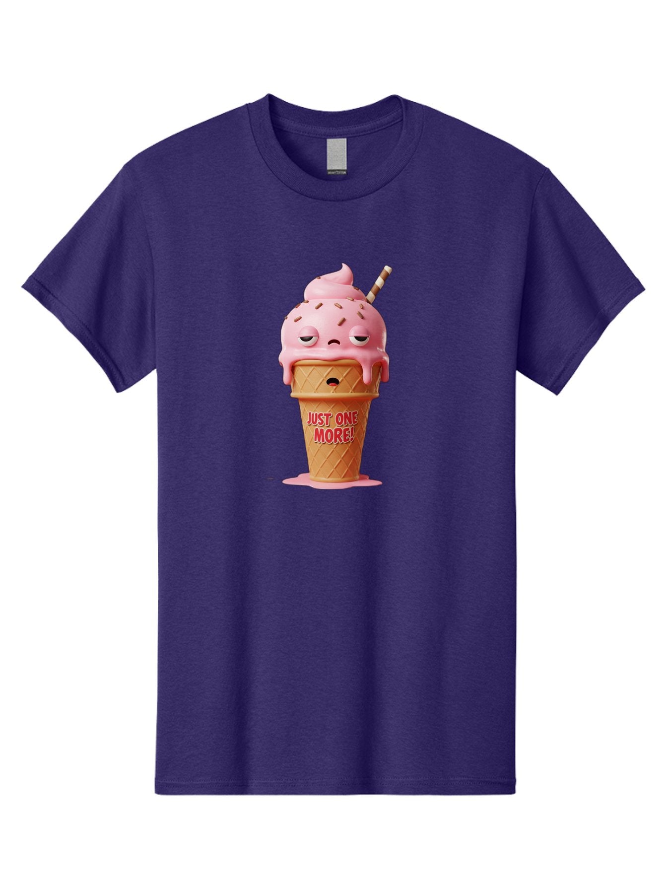 Just-One-More-4 Men'S Graphic Tee, 100% Cotton, Comfortable Casual Summer Wear, Machine Washable, Ice Cream Cone, Pink Ice Cream, Melting Ice Cream, Cartoon Character, Playful Design, Sweet Treats, Just One More, Fun And Quirky, Bac083 3