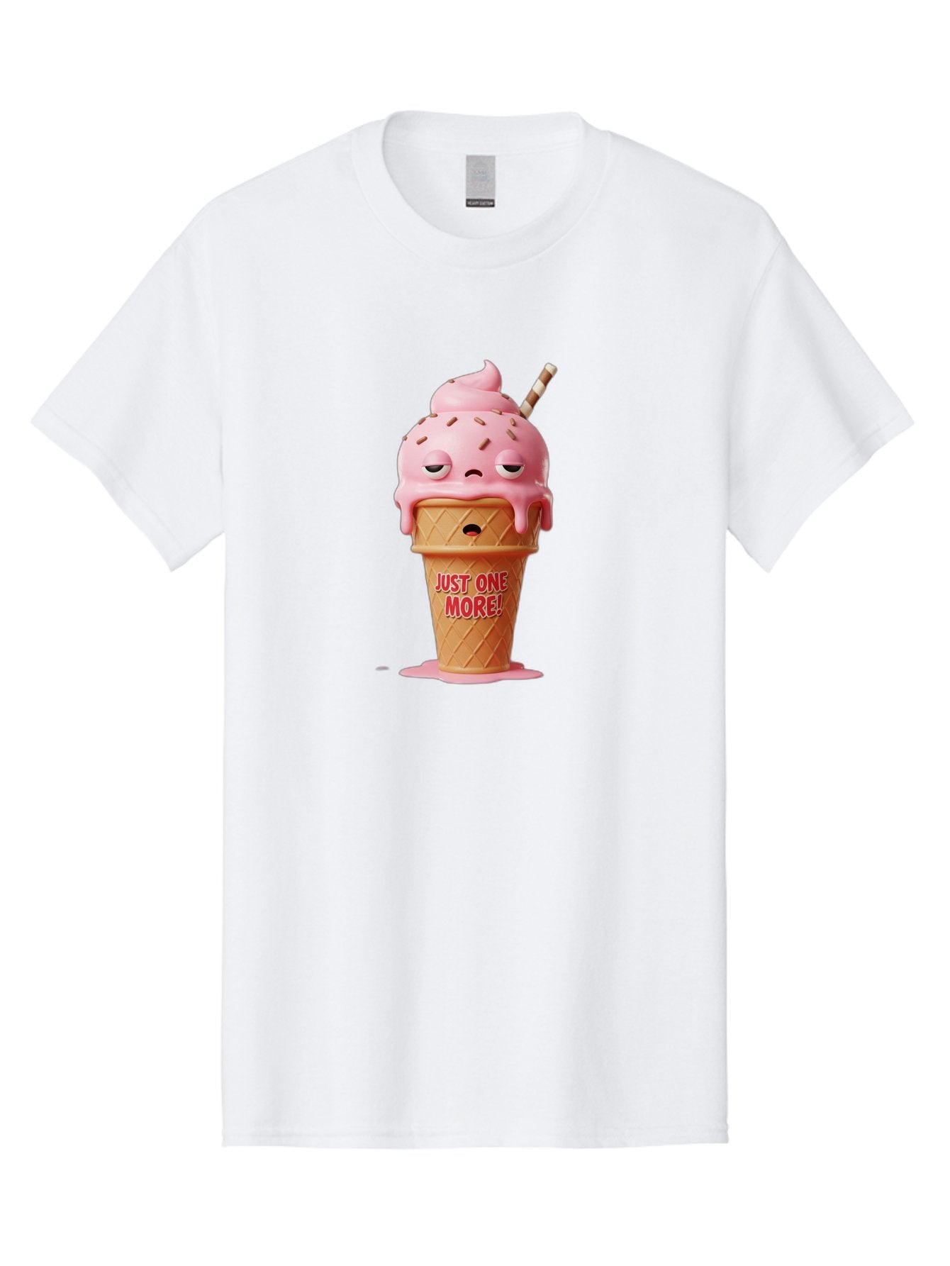 Just-One-More-4 Men'S Graphic Tee, 100% Cotton, Comfortable Casual Summer Wear, Machine Washable, Ice Cream Cone, Pink Ice Cream, Melting Ice Cream, Cartoon Character, Playful Design, Sweet Treats, Just One More, Fun And Quirky, Bac083 9