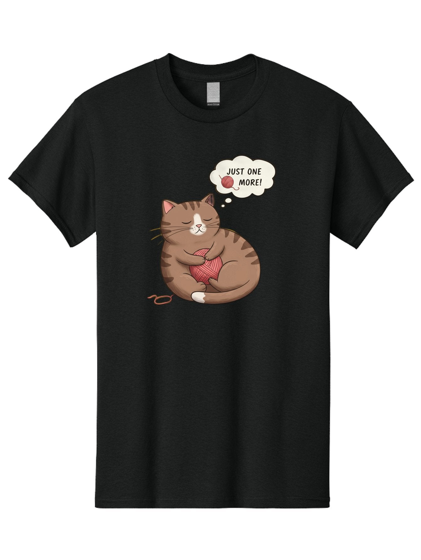 Just-One-More Men'S Graphic Tee, 100% Cotton, Comfortable Casual Summer Wear, Machine Washable, Cat Hugging Yarn Ball, Cartoon Cat, Cute Animal, Funny Meme, Knitting Humor, Adorable Feline, Playful Kitty, Cat Love, Yarn Obsession, Bac084 11