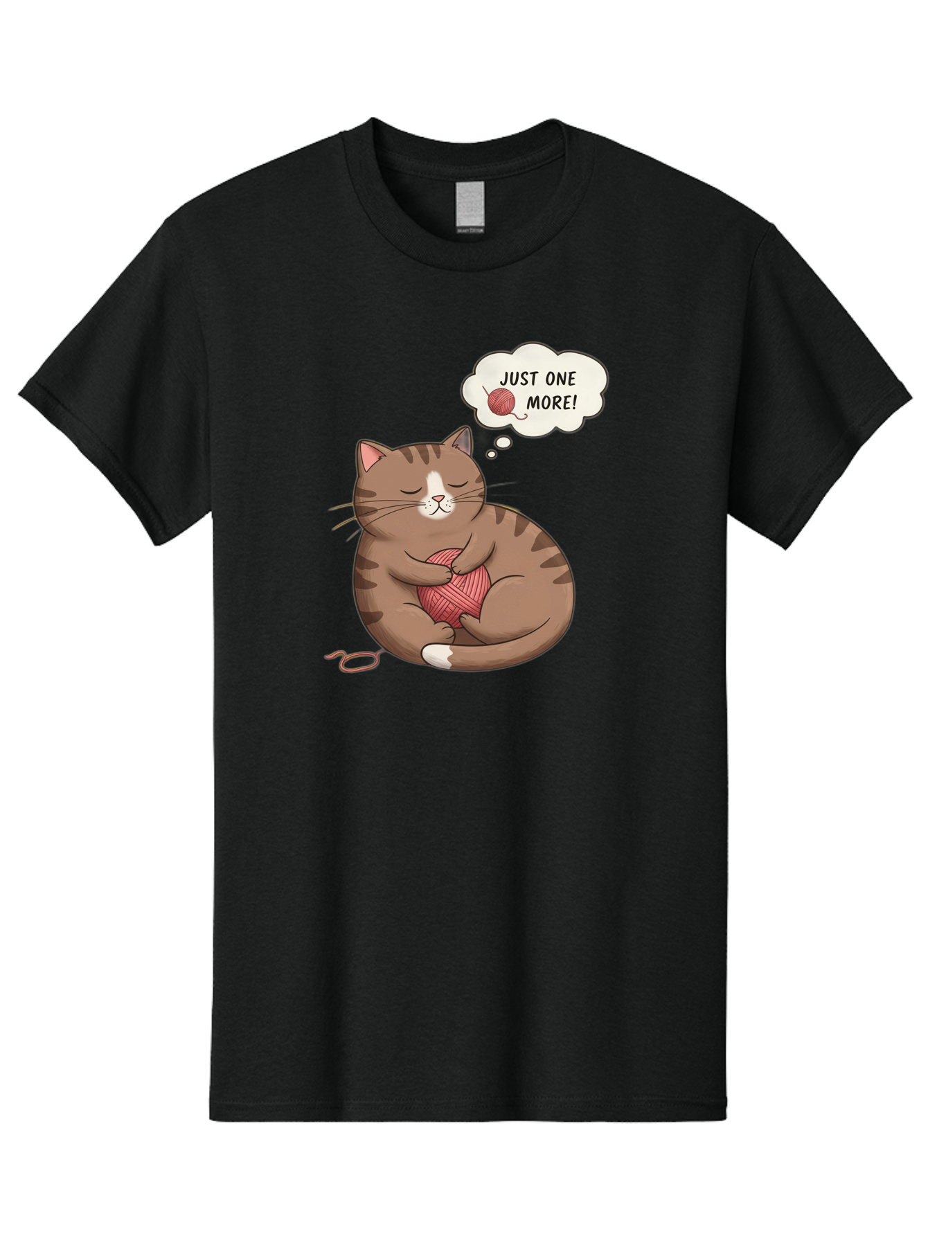 Just-One-More Men'S Graphic Tee, 100% Cotton, Comfortable Casual Summer Wear, Machine Washable, Cat Hugging Yarn Ball, Cartoon Cat, Cute Animal, Funny Meme, Knitting Humor, Adorable Feline, Playful Kitty, Cat Love, Yarn Obsession, Bac084 4