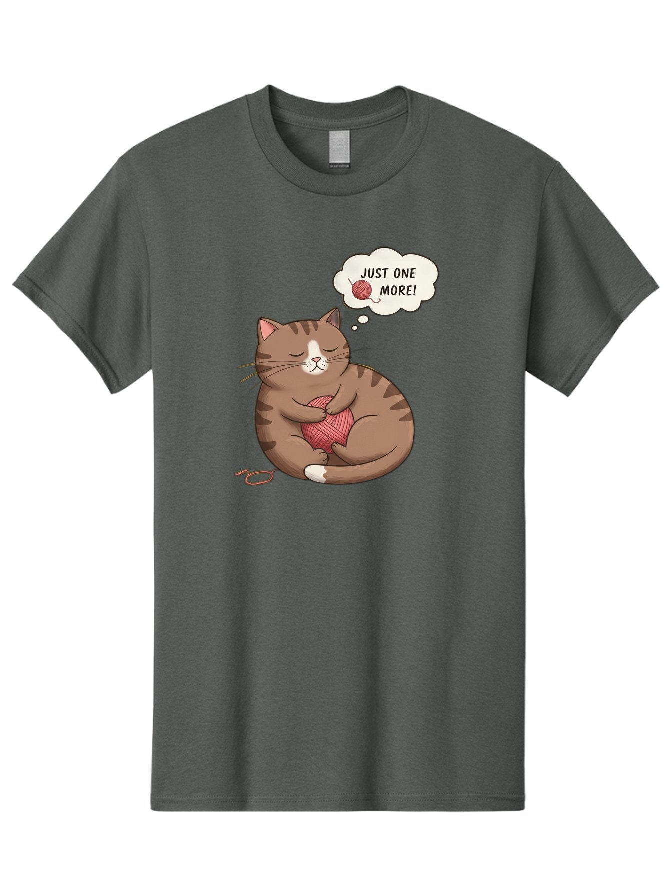 Just-One-More Men'S Graphic Tee, 100% Cotton, Comfortable Casual Summer Wear, Machine Washable, Cat Hugging Yarn Ball, Cartoon Cat, Cute Animal, Funny Meme, Knitting Humor, Adorable Feline, Playful Kitty, Cat Love, Yarn Obsession, Bac084 4
