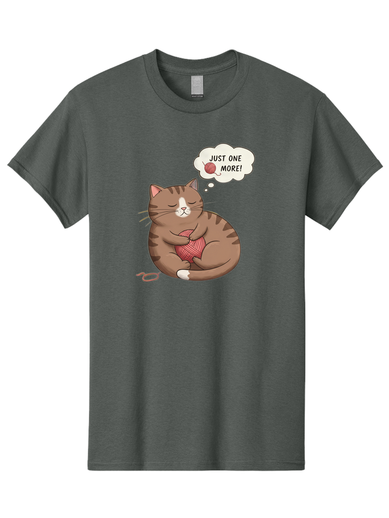 Just-One-More Men'S Graphic Tee, 100% Cotton, Comfortable Casual Summer Wear, Machine Washable, Cat Hugging Yarn Ball, Cartoon Cat, Cute Animal, Funny Meme, Knitting Humor, Adorable Feline, Playful Kitty, Cat Love, Yarn Obsession, Bac084 12