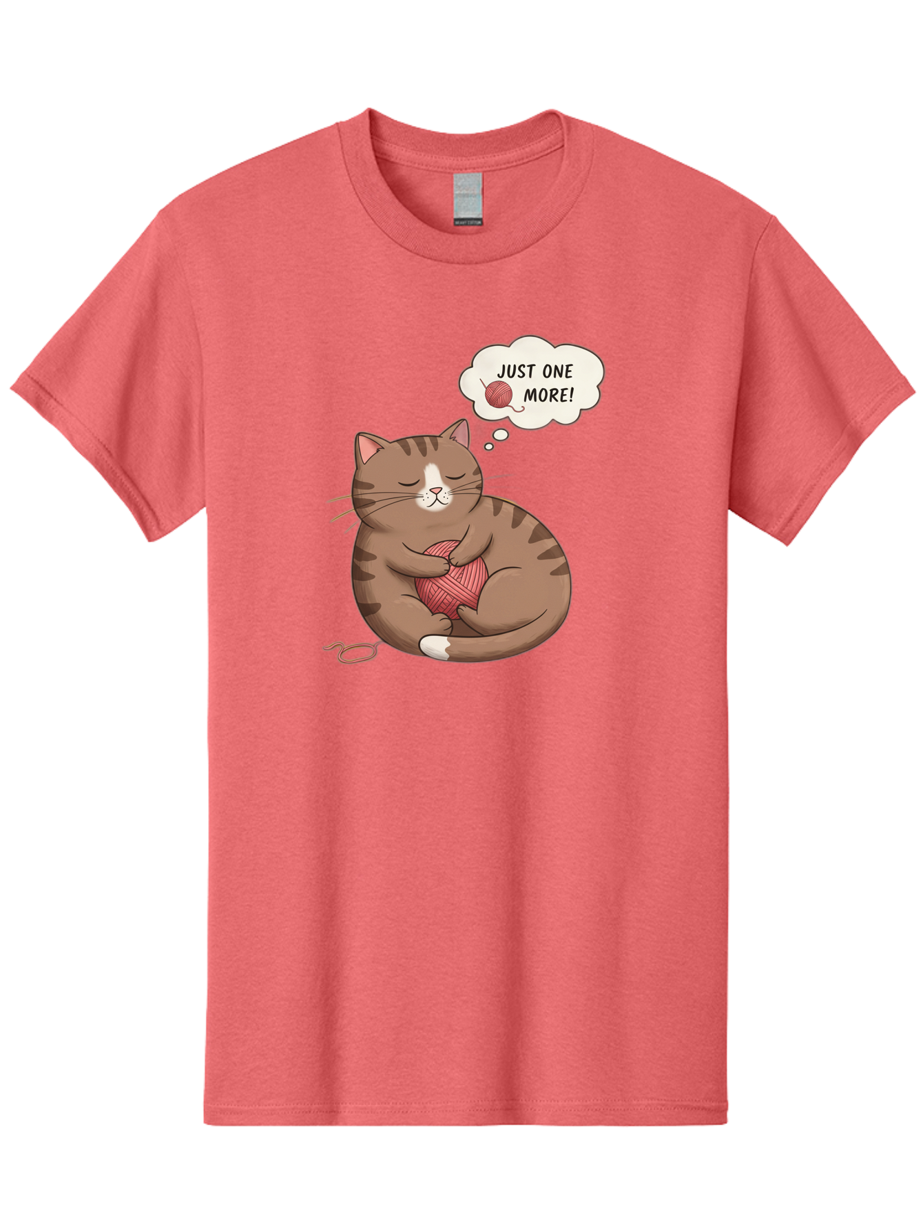 Just-One-More Men'S Graphic Tee, 100% Cotton, Comfortable Casual Summer Wear, Machine Washable, Cat Hugging Yarn Ball, Cartoon Cat, Cute Animal, Funny Meme, Knitting Humor, Adorable Feline, Playful Kitty, Cat Love, Yarn Obsession, Bac084 6