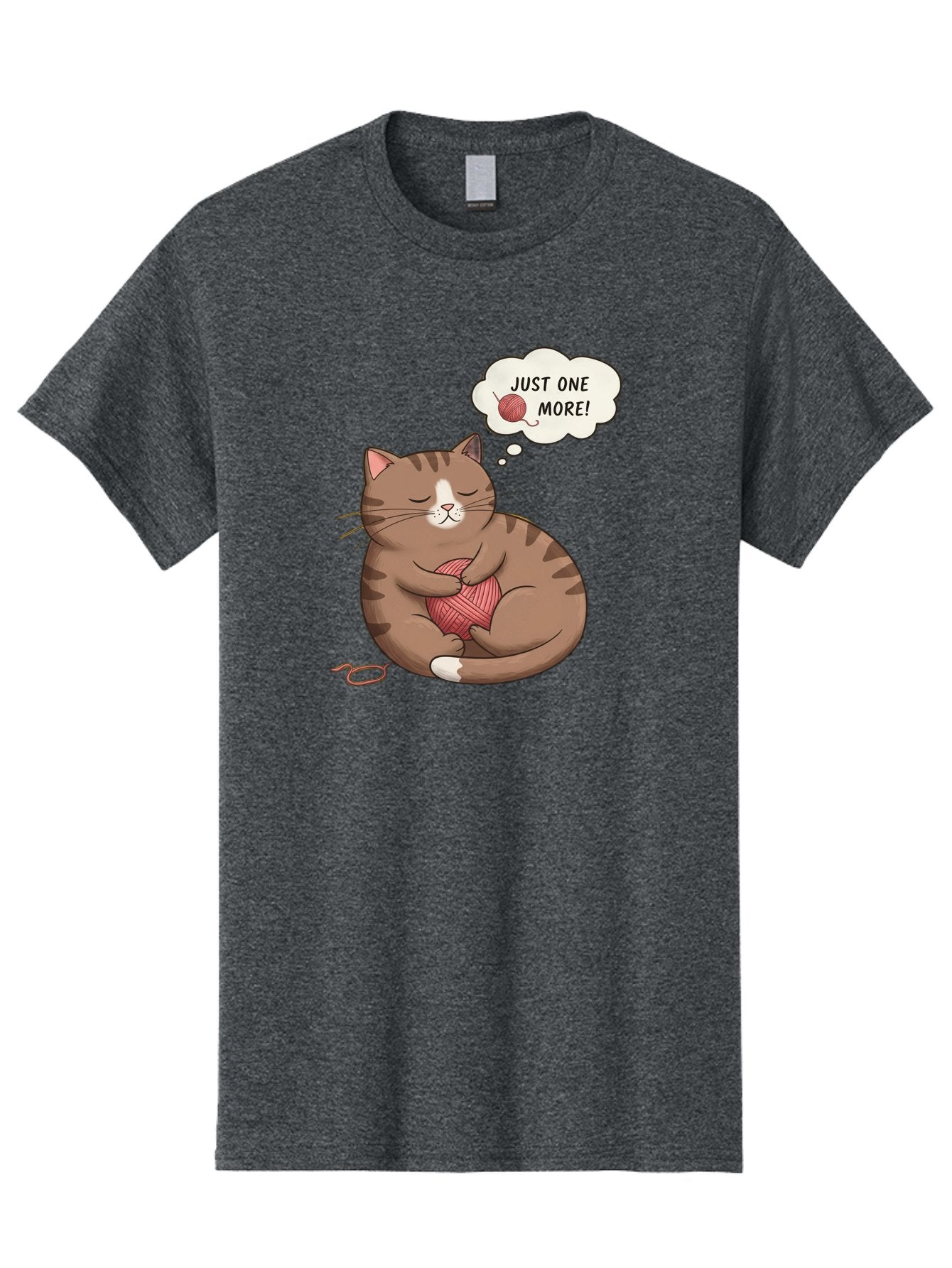 Just-One-More Men'S Graphic Tee, 100% Cotton, Comfortable Casual Summer Wear, Machine Washable, Cat Hugging Yarn Ball, Cartoon Cat, Cute Animal, Funny Meme, Knitting Humor, Adorable Feline, Playful Kitty, Cat Love, Yarn Obsession, Bac084 14
