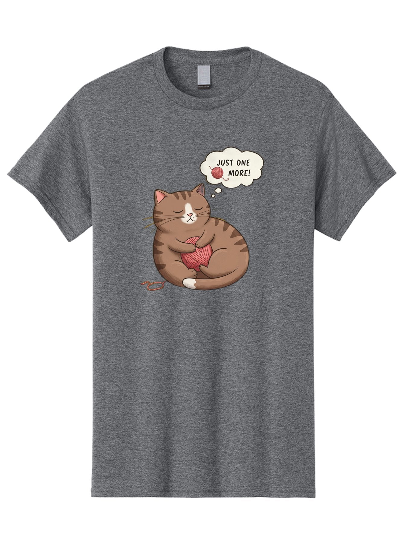 Just-One-More Men'S Graphic Tee, 100% Cotton, Comfortable Casual Summer Wear, Machine Washable, Cat Hugging Yarn Ball, Cartoon Cat, Cute Animal, Funny Meme, Knitting Humor, Adorable Feline, Playful Kitty, Cat Love, Yarn Obsession, Bac084 10