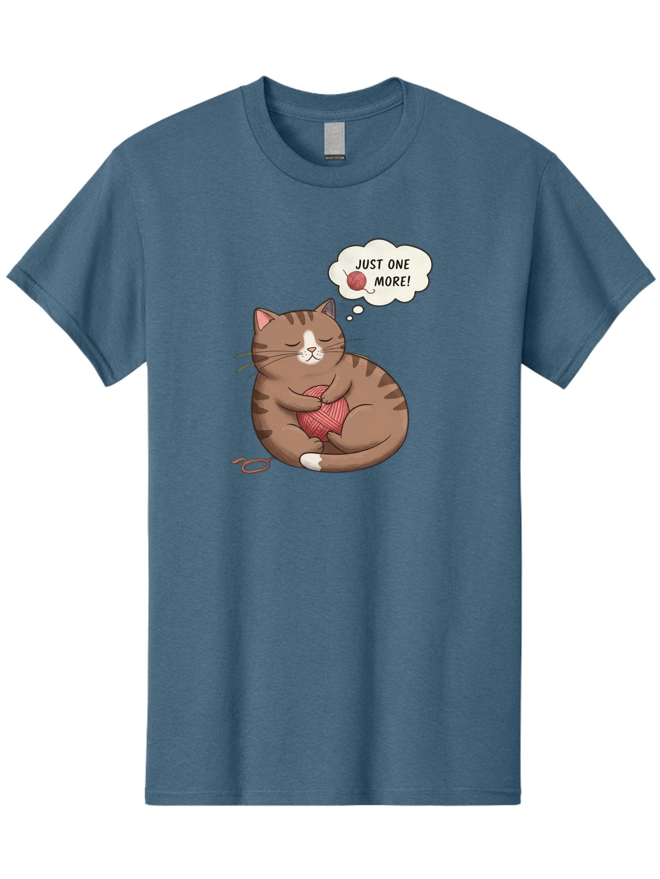 Just-One-More Men'S Graphic Tee, 100% Cotton, Comfortable Casual Summer Wear, Machine Washable, Cat Hugging Yarn Ball, Cartoon Cat, Cute Animal, Funny Meme, Knitting Humor, Adorable Feline, Playful Kitty, Cat Love, Yarn Obsession, Bac084 13