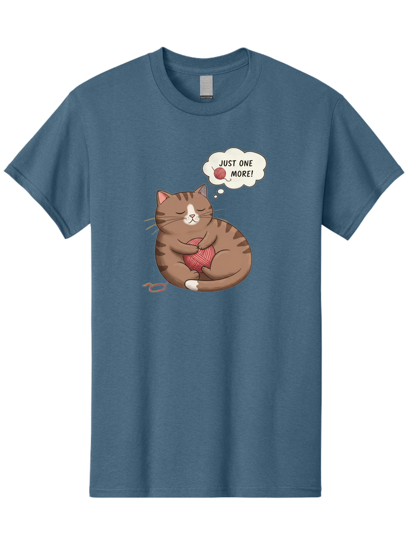 Just-One-More Men'S Graphic Tee, 100% Cotton, Comfortable Casual Summer Wear, Machine Washable, Cat Hugging Yarn Ball, Cartoon Cat, Cute Animal, Funny Meme, Knitting Humor, Adorable Feline, Playful Kitty, Cat Love, Yarn Obsession, Bac084 15