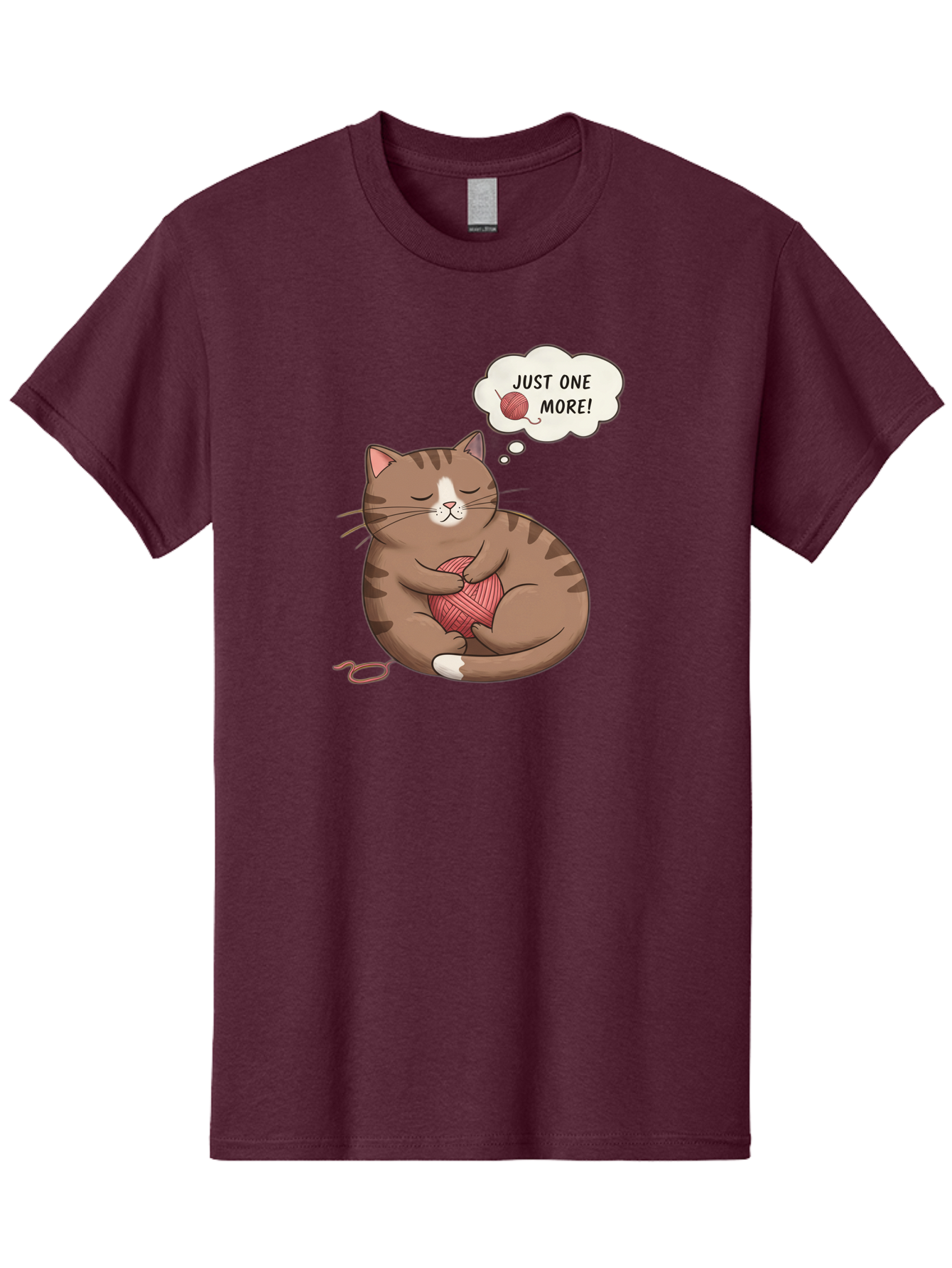 Just-One-More Men'S Graphic Tee, 100% Cotton, Comfortable Casual Summer Wear, Machine Washable, Cat Hugging Yarn Ball, Cartoon Cat, Cute Animal, Funny Meme, Knitting Humor, Adorable Feline, Playful Kitty, Cat Love, Yarn Obsession, Bac084 9