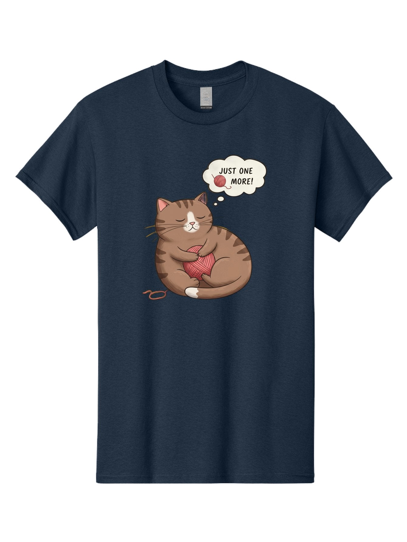 Just-One-More Men'S Graphic Tee, 100% Cotton, Comfortable Casual Summer Wear, Machine Washable, Cat Hugging Yarn Ball, Cartoon Cat, Cute Animal, Funny Meme, Knitting Humor, Adorable Feline, Playful Kitty, Cat Love, Yarn Obsession, Bac084 9