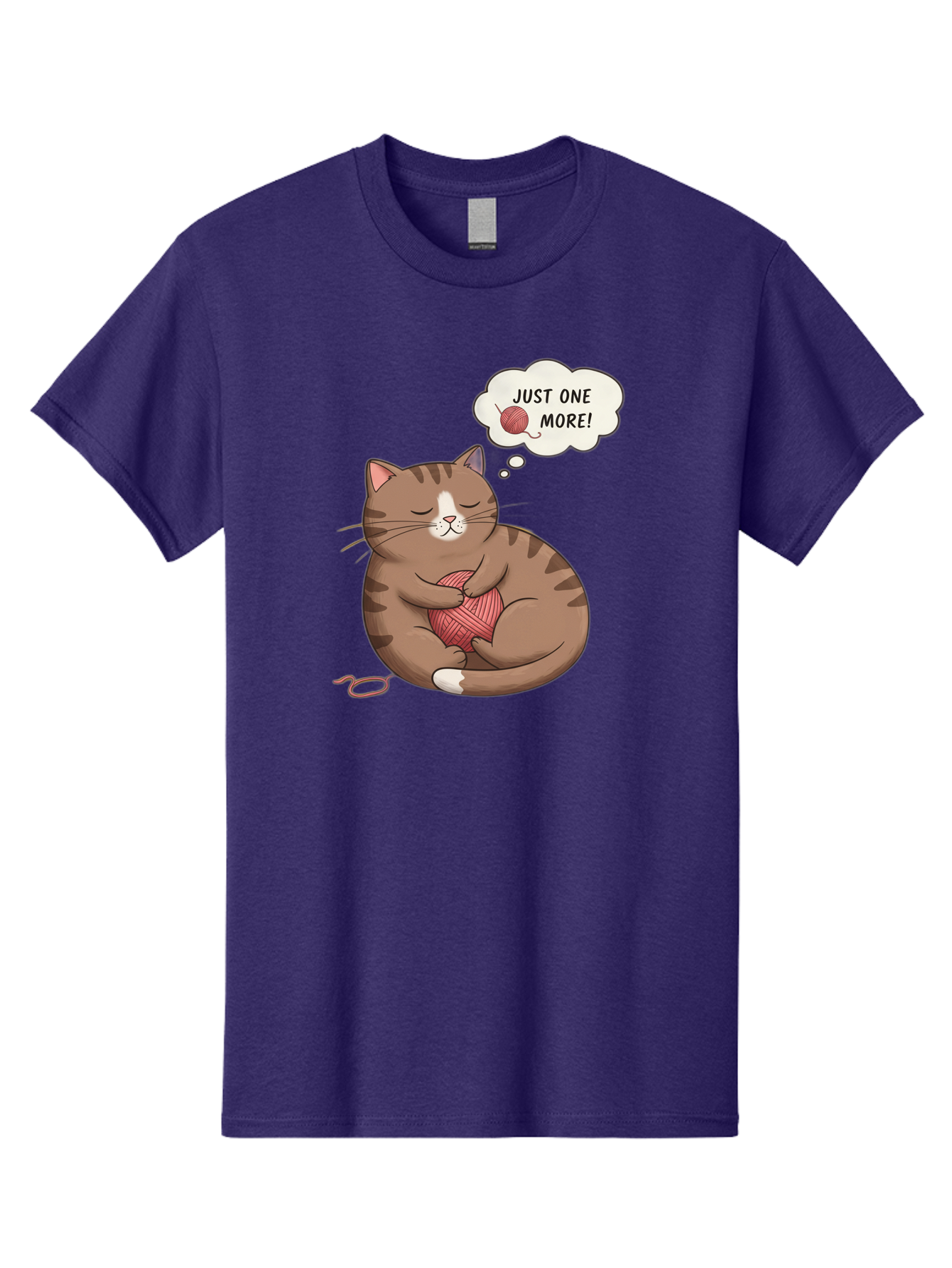 Just-One-More Men'S Graphic Tee, 100% Cotton, Comfortable Casual Summer Wear, Machine Washable, Cat Hugging Yarn Ball, Cartoon Cat, Cute Animal, Funny Meme, Knitting Humor, Adorable Feline, Playful Kitty, Cat Love, Yarn Obsession, Bac084 8
