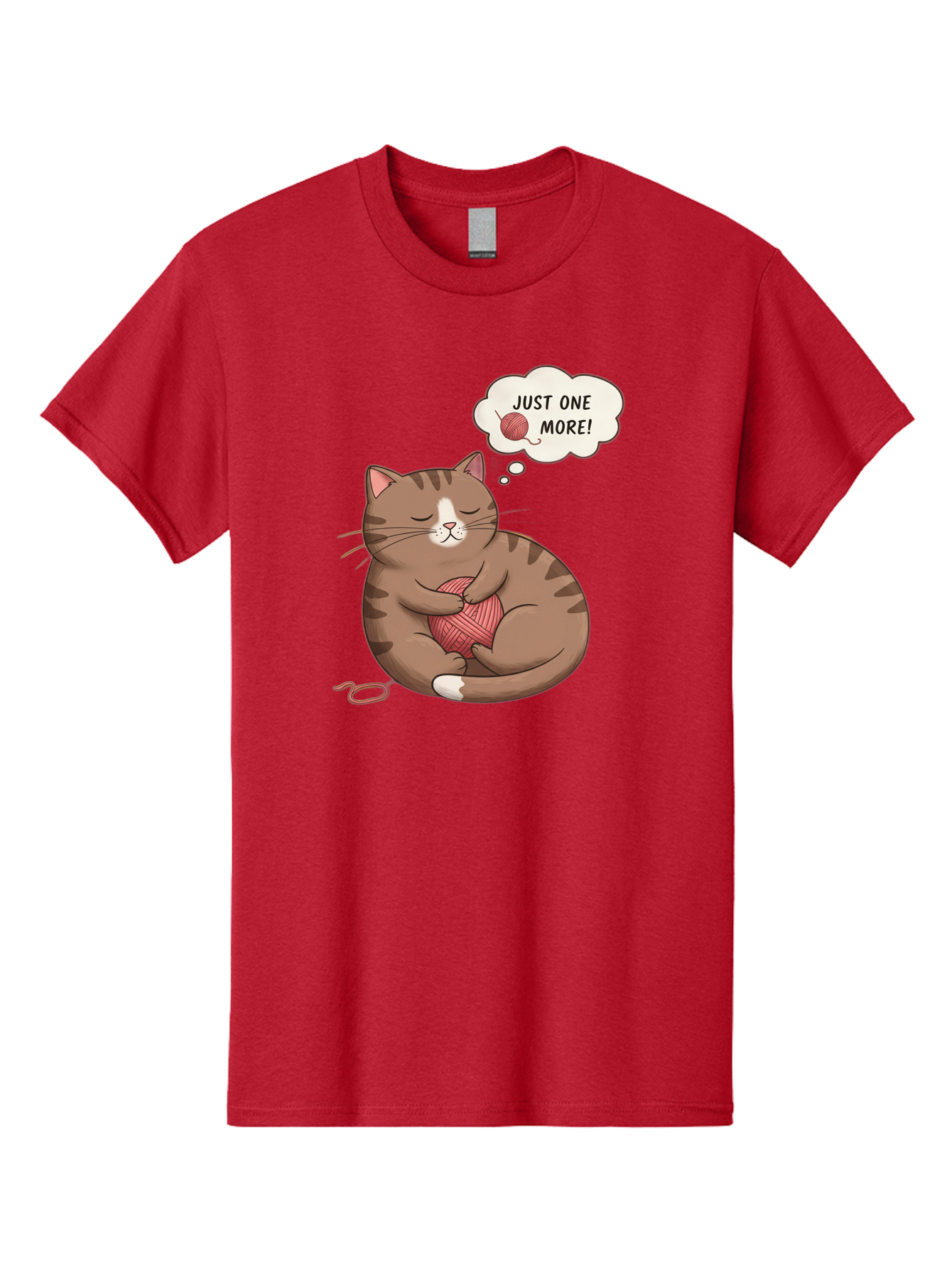 Just-One-More Men'S Graphic Tee, 100% Cotton, Comfortable Casual Summer Wear, Machine Washable, Cat Hugging Yarn Ball, Cartoon Cat, Cute Animal, Funny Meme, Knitting Humor, Adorable Feline, Playful Kitty, Cat Love, Yarn Obsession, Bac084 11