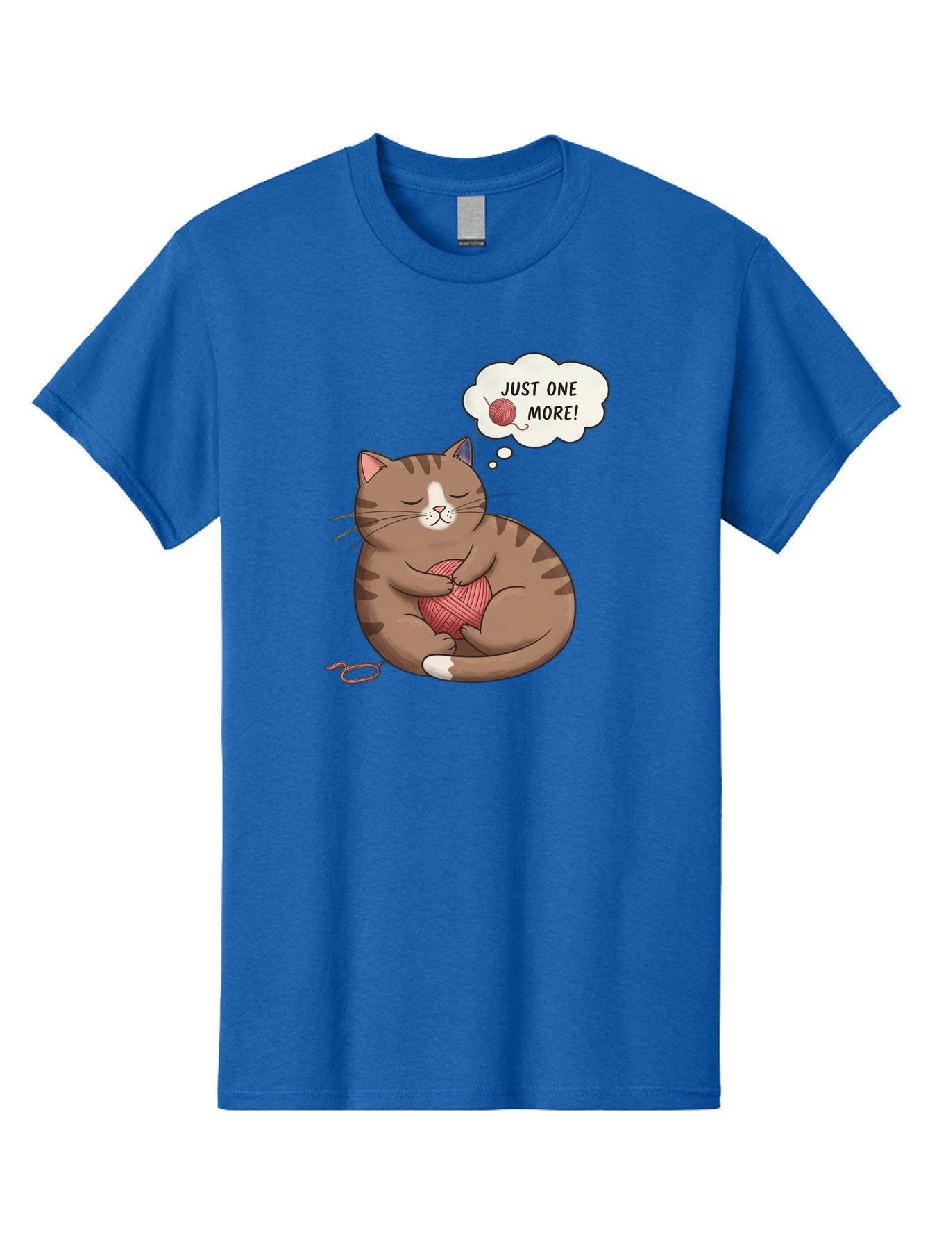 Just-One-More Men'S Graphic Tee, 100% Cotton, Comfortable Casual Summer Wear, Machine Washable, Cat Hugging Yarn Ball, Cartoon Cat, Cute Animal, Funny Meme, Knitting Humor, Adorable Feline, Playful Kitty, Cat Love, Yarn Obsession, Bac084 6