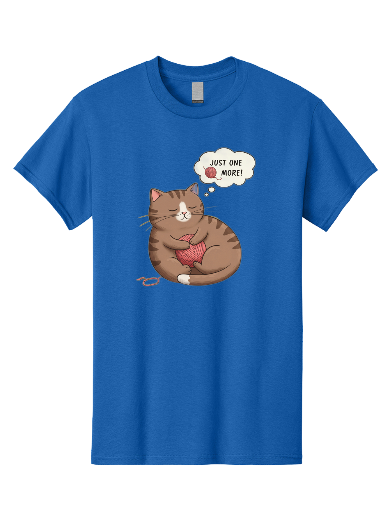 Just-One-More Men'S Graphic Tee, 100% Cotton, Comfortable Casual Summer Wear, Machine Washable, Cat Hugging Yarn Ball, Cartoon Cat, Cute Animal, Funny Meme, Knitting Humor, Adorable Feline, Playful Kitty, Cat Love, Yarn Obsession, Bac084 7