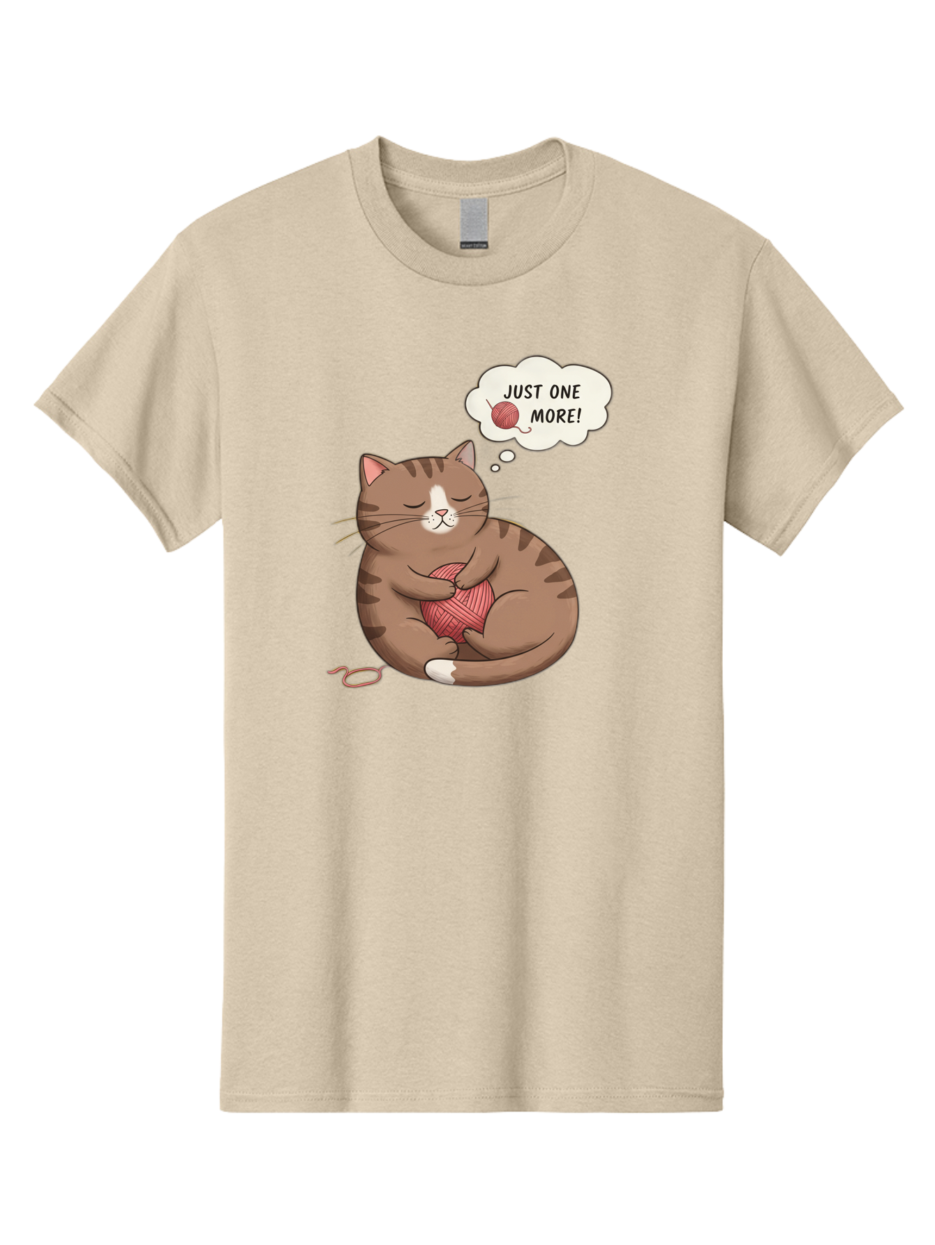 Just-One-More Men'S Graphic Tee, 100% Cotton, Comfortable Casual Summer Wear, Machine Washable, Cat Hugging Yarn Ball, Cartoon Cat, Cute Animal, Funny Meme, Knitting Humor, Adorable Feline, Playful Kitty, Cat Love, Yarn Obsession, Bac084 13