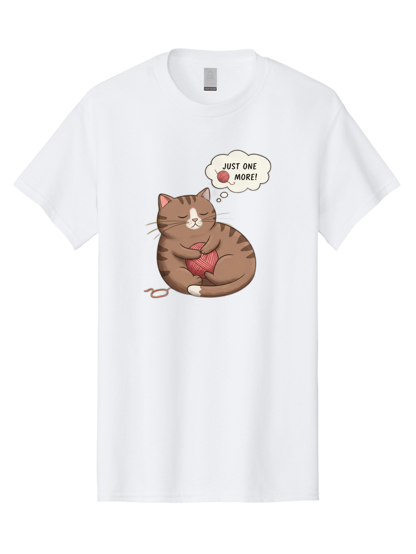 Just-One-More Men'S Graphic Tee, 100% Cotton, Comfortable Casual Summer Wear, Machine Washable, Cat Hugging Yarn Ball, Cartoon Cat, Cute Animal, Funny Meme, Knitting Humor, Adorable Feline, Playful Kitty, Cat Love, Yarn Obsession, Bac084 10
