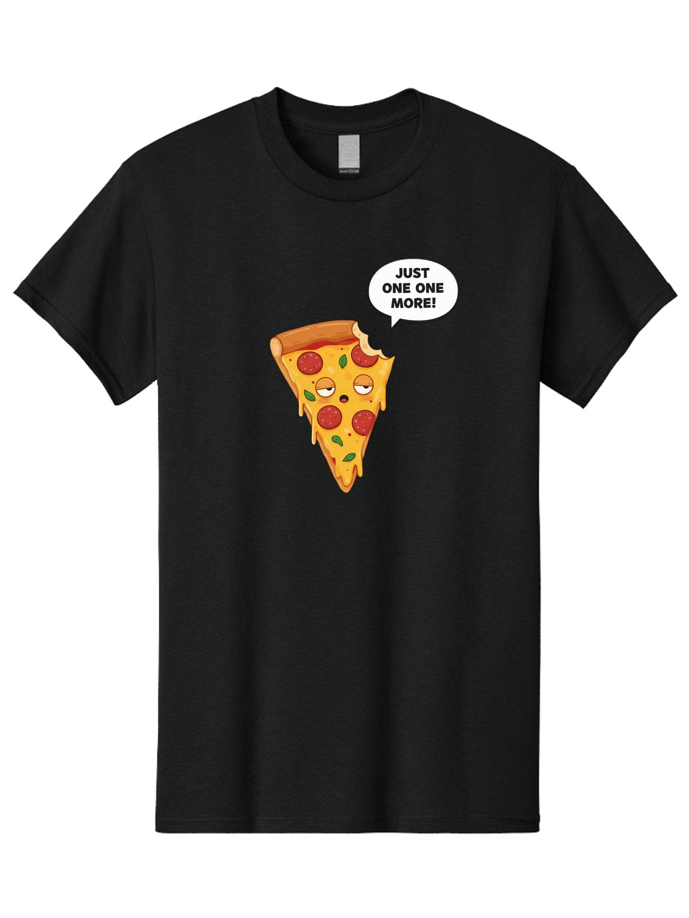 Just-One-One-More Men'S Graphic Tee, 100% Cotton, Comfortable Casual Summer Wear, Machine Washable, Cartoon Pizza Slice, Winking Face, Speech Bubble, Just One More, Pepperoni Pizza, Tempting Food, Cheesy Goodness, Indulgent Treat, Bac085 8