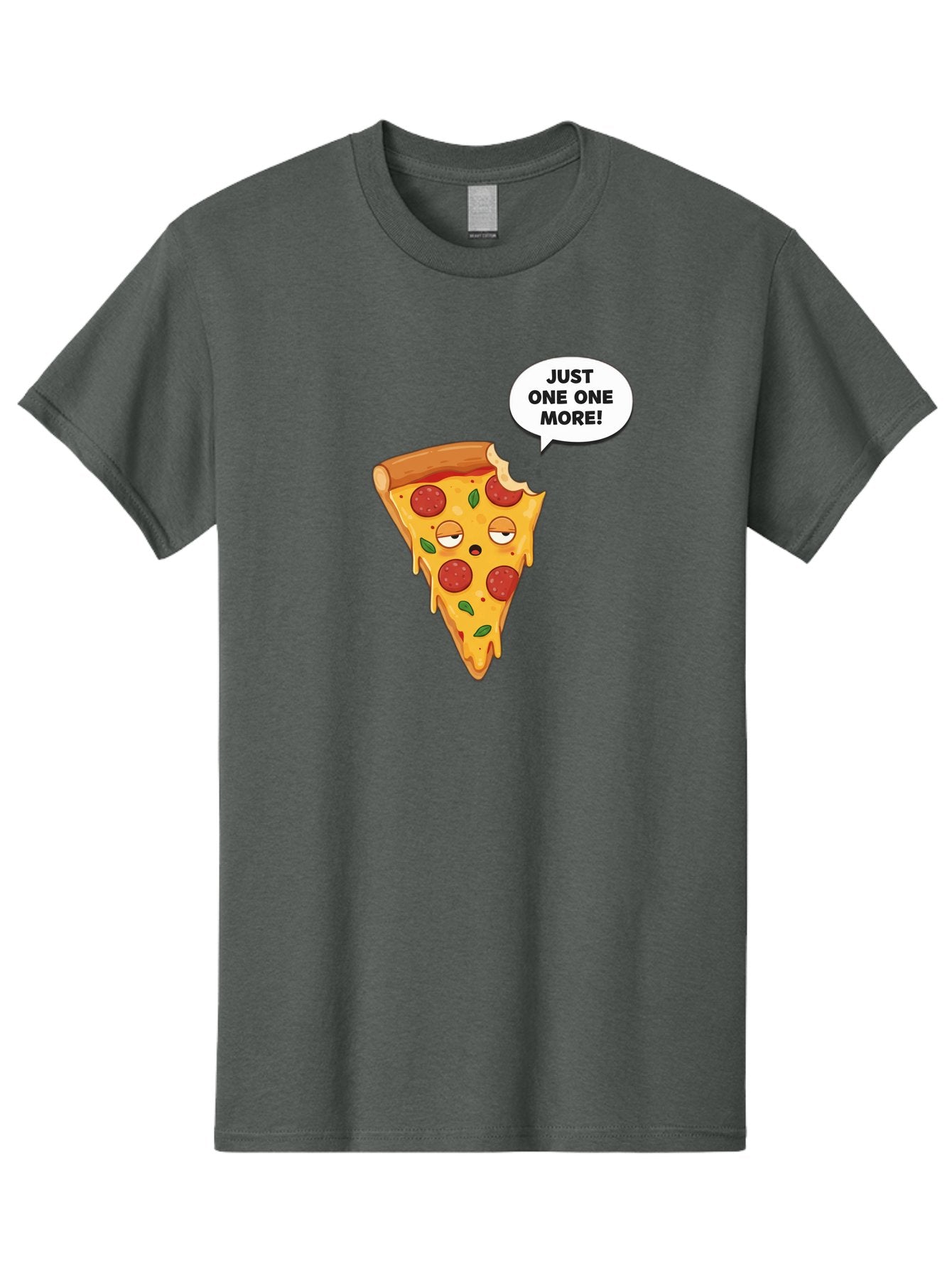 Just-One-One-More Men'S Graphic Tee, 100% Cotton, Comfortable Casual Summer Wear, Machine Washable, Cartoon Pizza Slice, Winking Face, Speech Bubble, Just One More, Pepperoni Pizza, Tempting Food, Cheesy Goodness, Indulgent Treat, Bac085 11