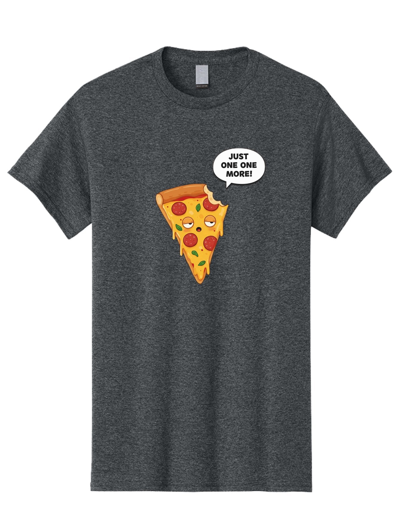 Just-One-One-More Men'S Graphic Tee, 100% Cotton, Comfortable Casual Summer Wear, Machine Washable, Cartoon Pizza Slice, Winking Face, Speech Bubble, Just One More, Pepperoni Pizza, Tempting Food, Cheesy Goodness, Indulgent Treat, Bac085 4