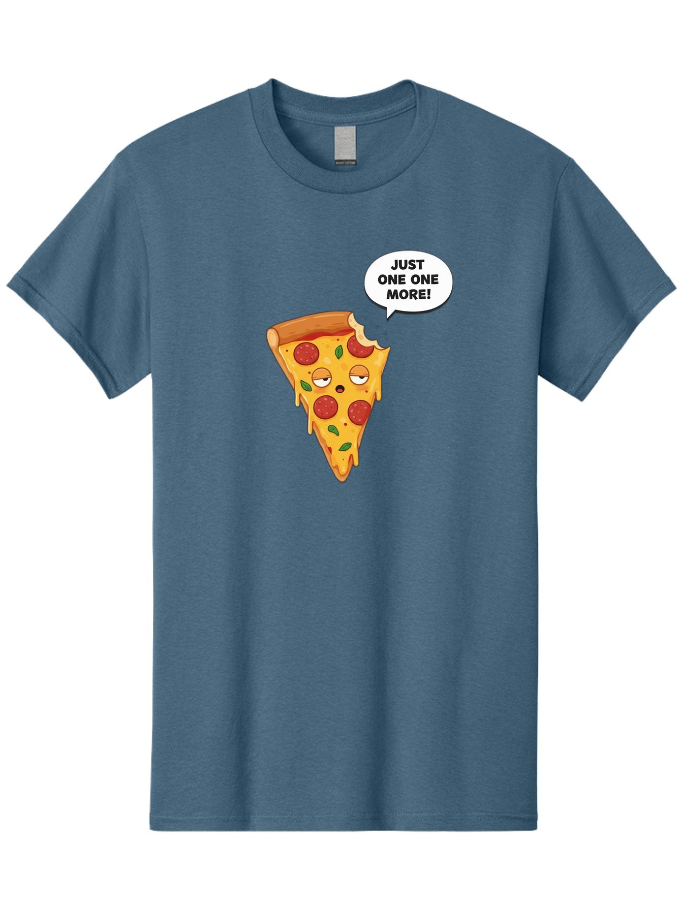 Just-One-One-More Men'S Graphic Tee, 100% Cotton, Comfortable Casual Summer Wear, Machine Washable, Cartoon Pizza Slice, Winking Face, Speech Bubble, Just One More, Pepperoni Pizza, Tempting Food, Cheesy Goodness, Indulgent Treat, Bac085 5