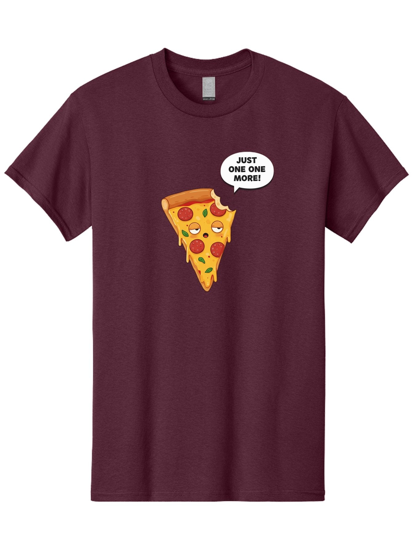 Just-One-One-More Men'S Graphic Tee, 100% Cotton, Comfortable Casual Summer Wear, Machine Washable, Cartoon Pizza Slice, Winking Face, Speech Bubble, Just One More, Pepperoni Pizza, Tempting Food, Cheesy Goodness, Indulgent Treat, Bac085 6