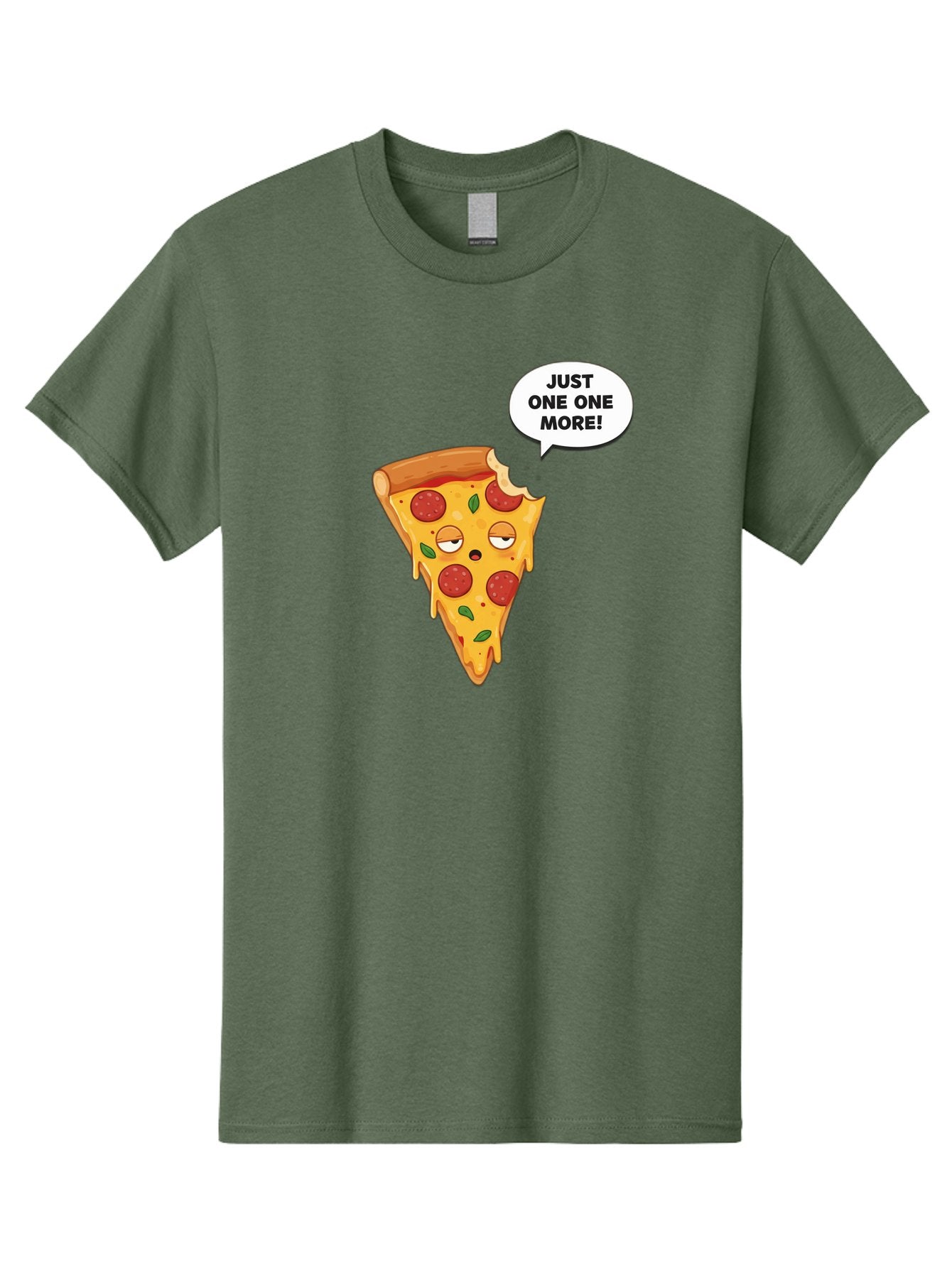 Just-One-One-More Men'S Graphic Tee, 100% Cotton, Comfortable Casual Summer Wear, Machine Washable, Cartoon Pizza Slice, Winking Face, Speech Bubble, Just One More, Pepperoni Pizza, Tempting Food, Cheesy Goodness, Indulgent Treat, Bac085 12