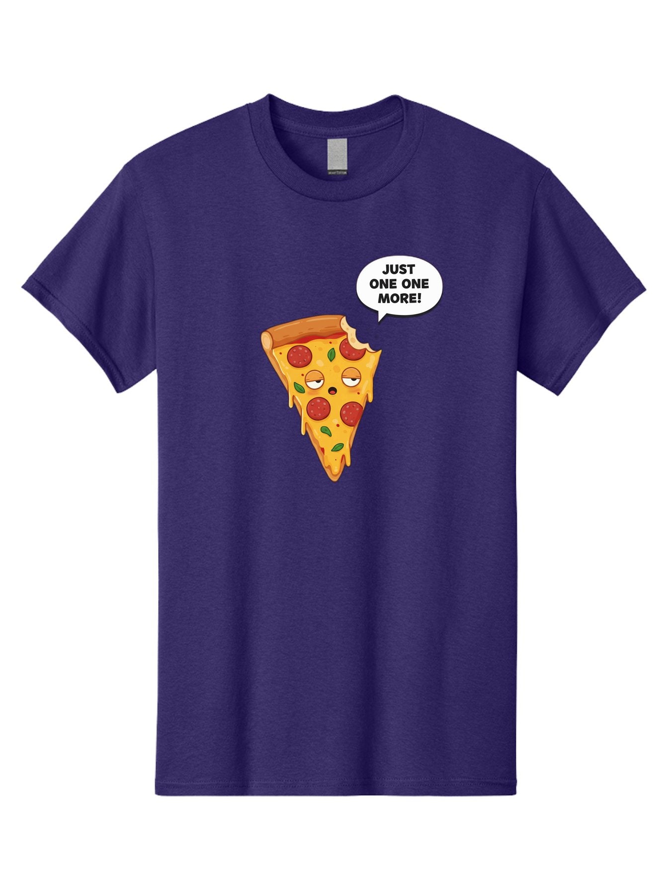 Just-One-One-More Men'S Graphic Tee, 100% Cotton, Comfortable Casual Summer Wear, Machine Washable, Cartoon Pizza Slice, Winking Face, Speech Bubble, Just One More, Pepperoni Pizza, Tempting Food, Cheesy Goodness, Indulgent Treat, Bac085 3
