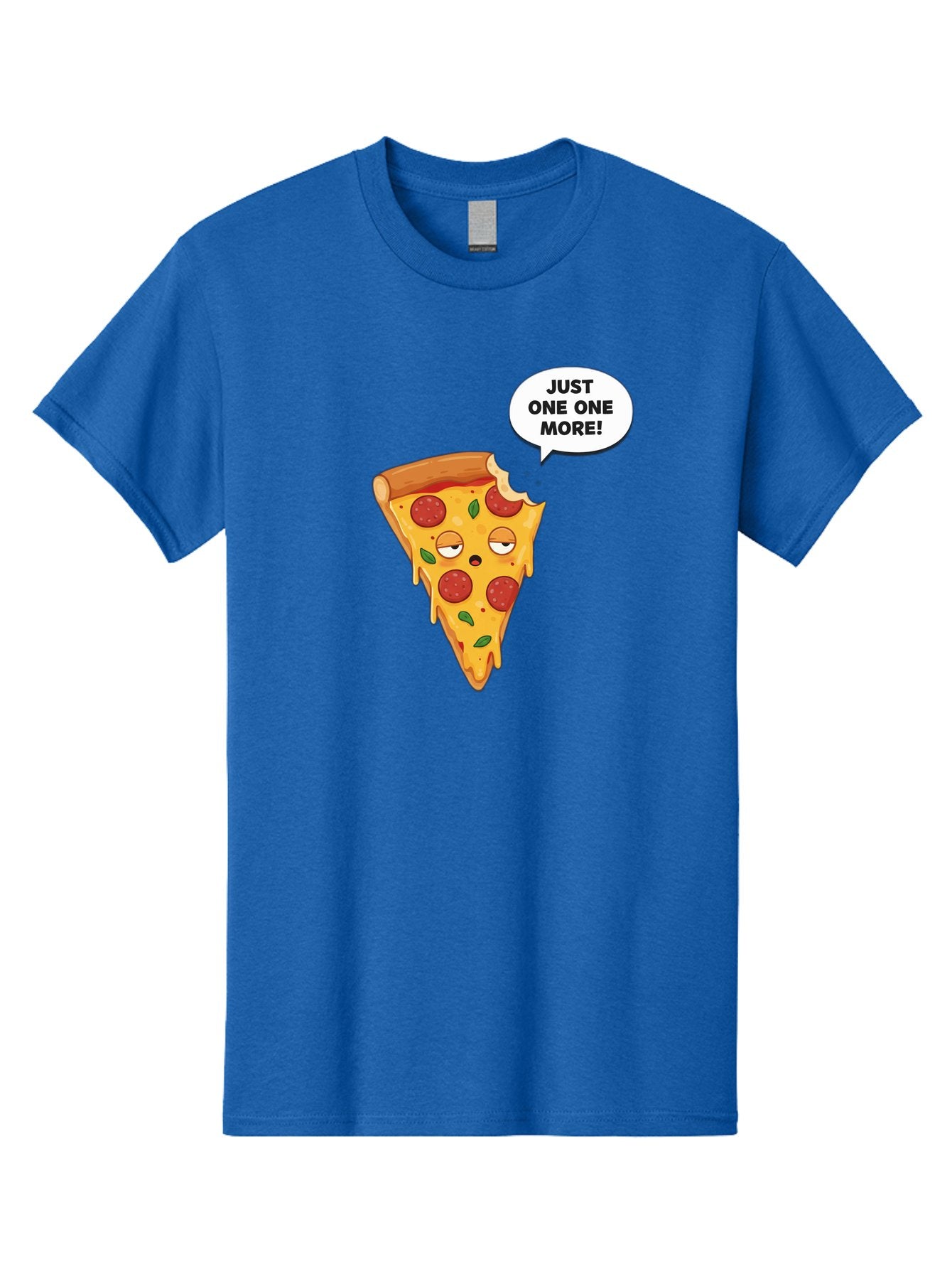 Just-One-One-More Men'S Graphic Tee, 100% Cotton, Comfortable Casual Summer Wear, Machine Washable, Cartoon Pizza Slice, Winking Face, Speech Bubble, Just One More, Pepperoni Pizza, Tempting Food, Cheesy Goodness, Indulgent Treat, Bac085 13