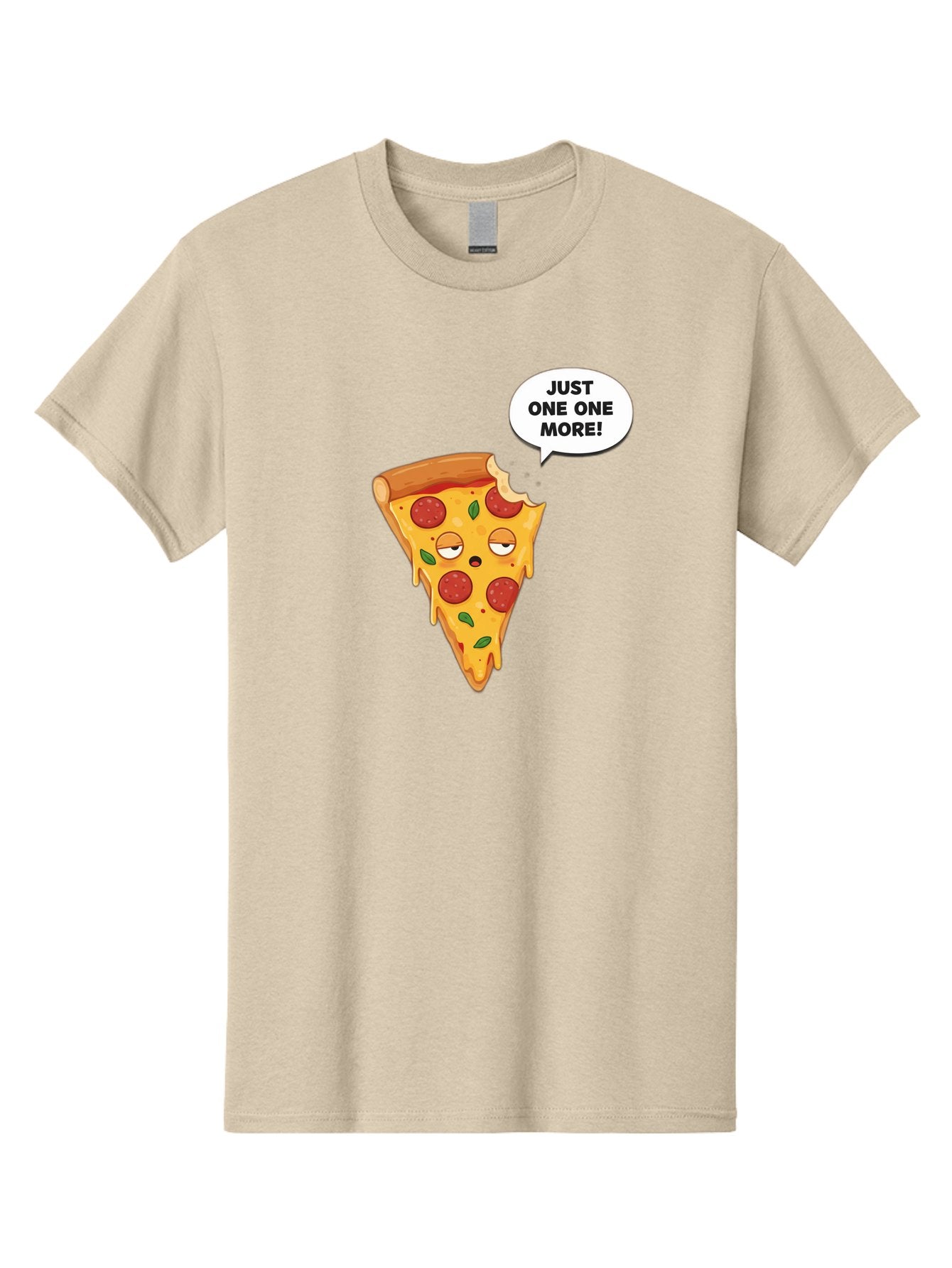 Just-One-One-More Men'S Graphic Tee, 100% Cotton, Comfortable Casual Summer Wear, Machine Washable, Cartoon Pizza Slice, Winking Face, Speech Bubble, Just One More, Pepperoni Pizza, Tempting Food, Cheesy Goodness, Indulgent Treat, Bac085 7