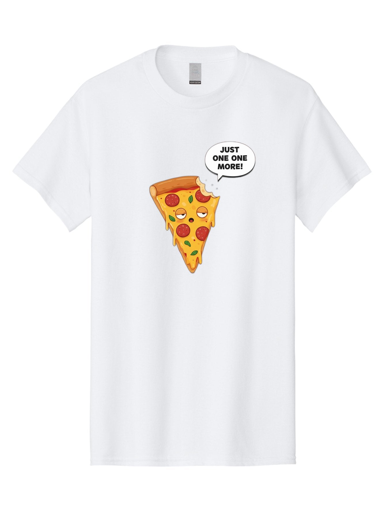 Just-One-One-More Men'S Graphic Tee, 100% Cotton, Comfortable Casual Summer Wear, Machine Washable, Cartoon Pizza Slice, Winking Face, Speech Bubble, Just One More, Pepperoni Pizza, Tempting Food, Cheesy Goodness, Indulgent Treat, Bac085 9