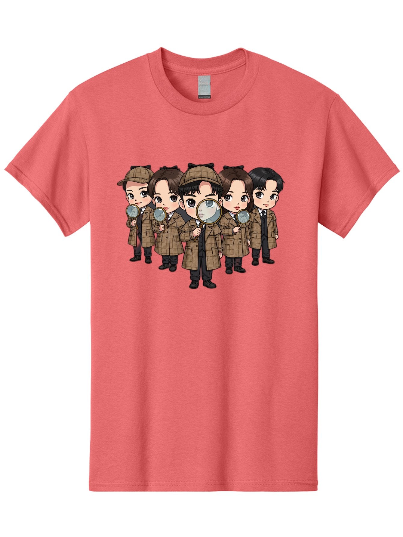 K-Drama-Detectives Men'S Graphic Tee, 100% Cotton, Comfortable Casual Summer Wear, Machine Washable, Cartoon Detectives, Sherlock Holmes, Magnifying Glass, Detective Work, Mystery Solving, Crime Investigation, Detective Hat, Trench Coat, Bac086 8