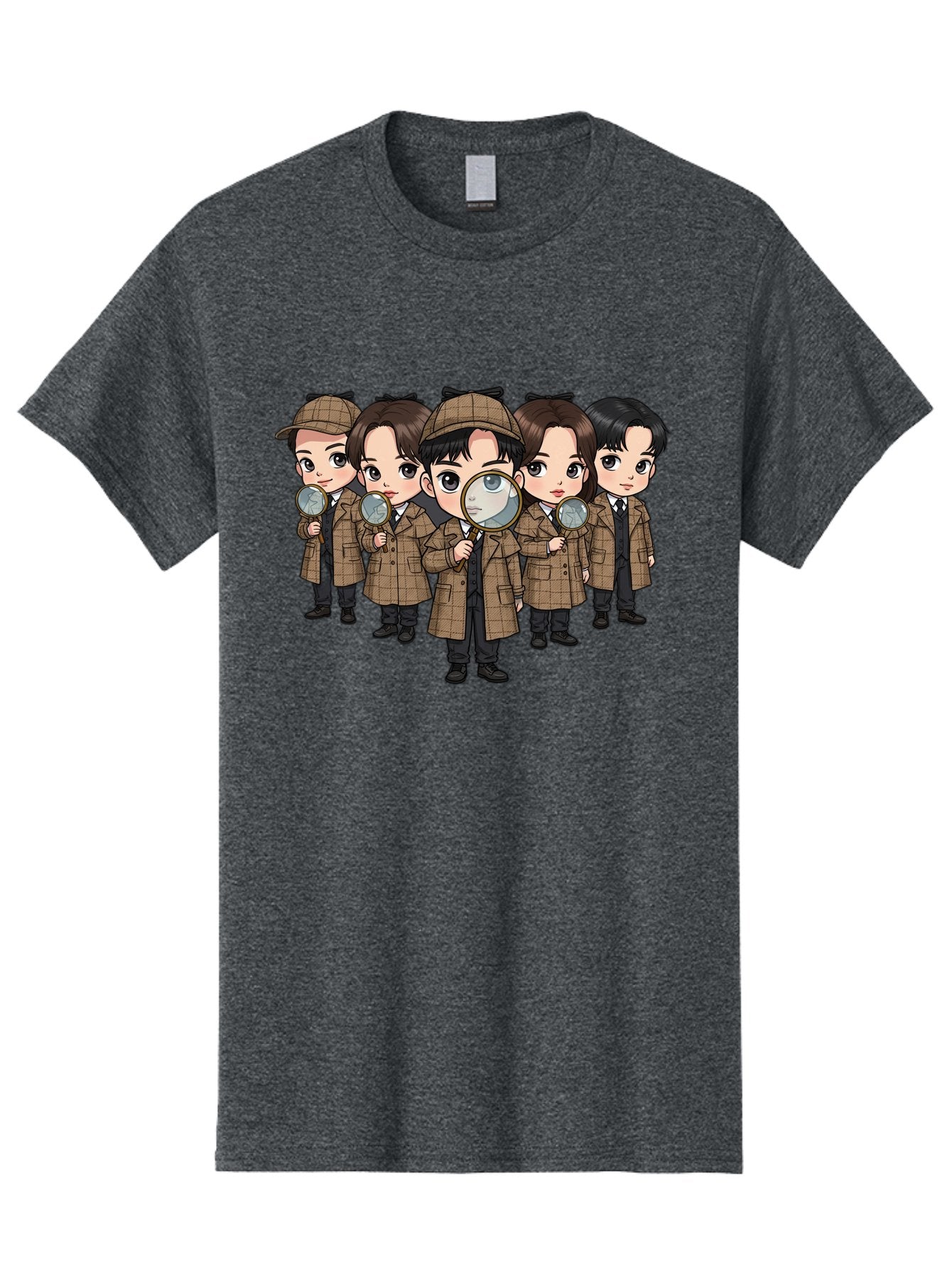 K-Drama-Detectives Men'S Graphic Tee, 100% Cotton, Comfortable Casual Summer Wear, Machine Washable, Cartoon Detectives, Sherlock Holmes, Magnifying Glass, Detective Work, Mystery Solving, Crime Investigation, Detective Hat, Trench Coat, Bac086 9