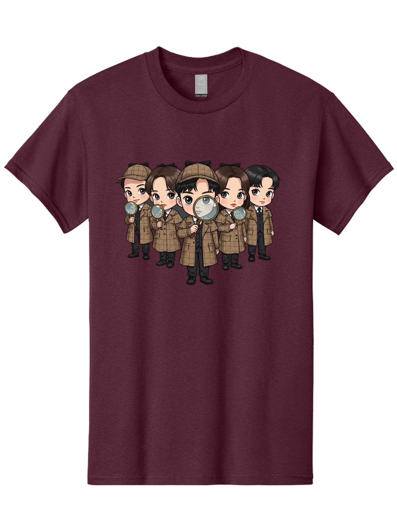 K-Drama-Detectives Men'S Graphic Tee, 100% Cotton, Comfortable Casual Summer Wear, Machine Washable, Cartoon Detectives, Sherlock Holmes, Magnifying Glass, Detective Work, Mystery Solving, Crime Investigation, Detective Hat, Trench Coat, Bac086 4