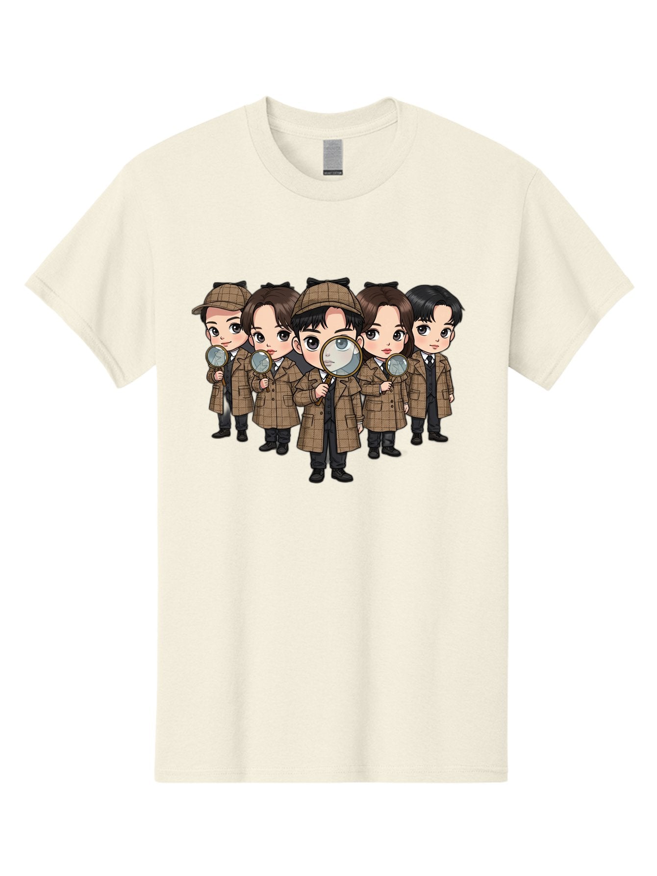 K-Drama-Detectives Men'S Graphic Tee, 100% Cotton, Comfortable Casual Summer Wear, Machine Washable, Cartoon Detectives, Sherlock Holmes, Magnifying Glass, Detective Work, Mystery Solving, Crime Investigation, Detective Hat, Trench Coat, Bac086 12