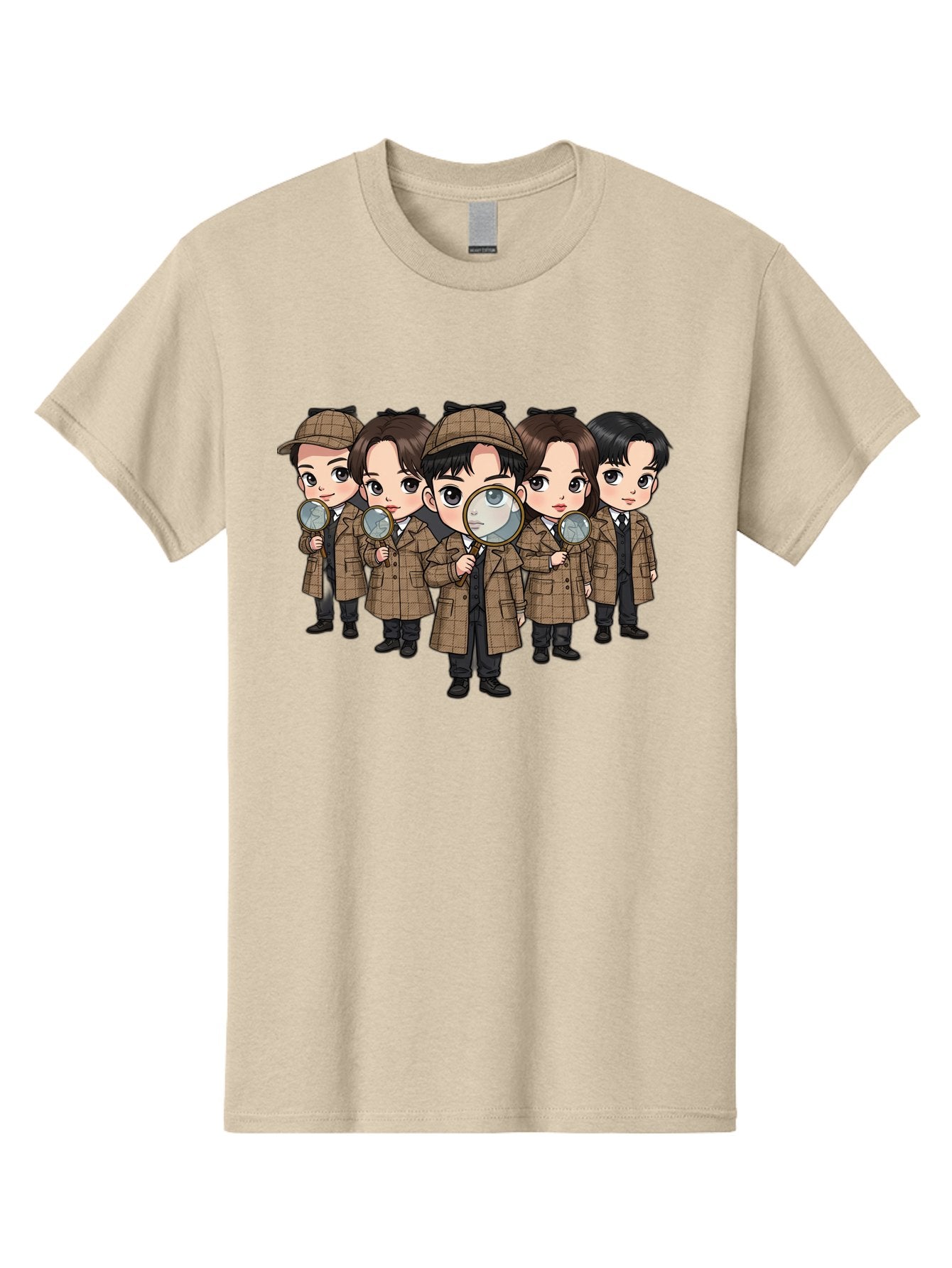 K-Drama-Detectives Men'S Graphic Tee, 100% Cotton, Comfortable Casual Summer Wear, Machine Washable, Cartoon Detectives, Sherlock Holmes, Magnifying Glass, Detective Work, Mystery Solving, Crime Investigation, Detective Hat, Trench Coat, Bac086 10