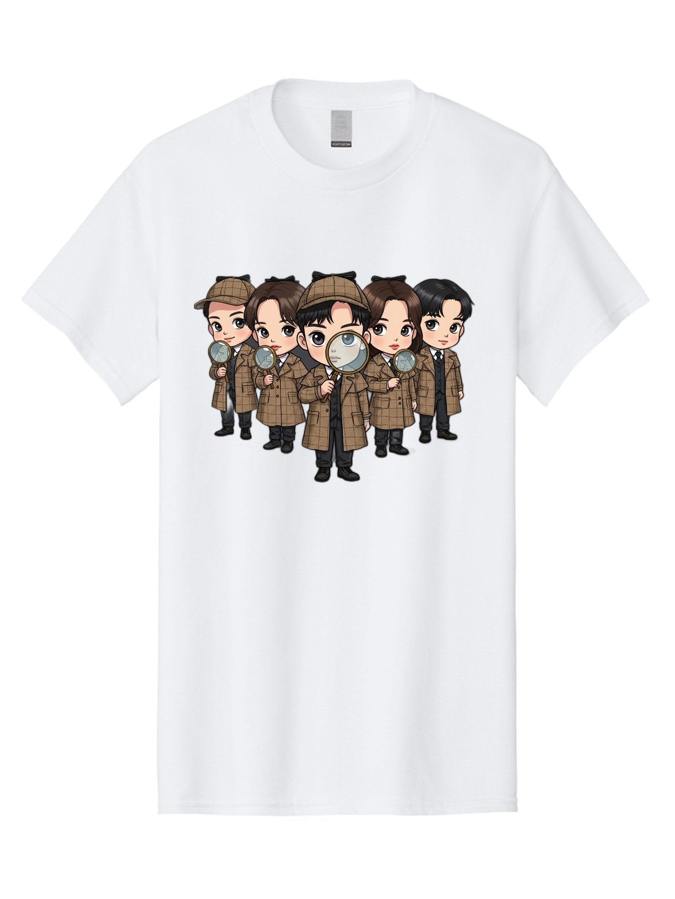 K-Drama-Detectives Men'S Graphic Tee, 100% Cotton, Comfortable Casual Summer Wear, Machine Washable, Cartoon Detectives, Sherlock Holmes, Magnifying Glass, Detective Work, Mystery Solving, Crime Investigation, Detective Hat, Trench Coat, Bac086 11